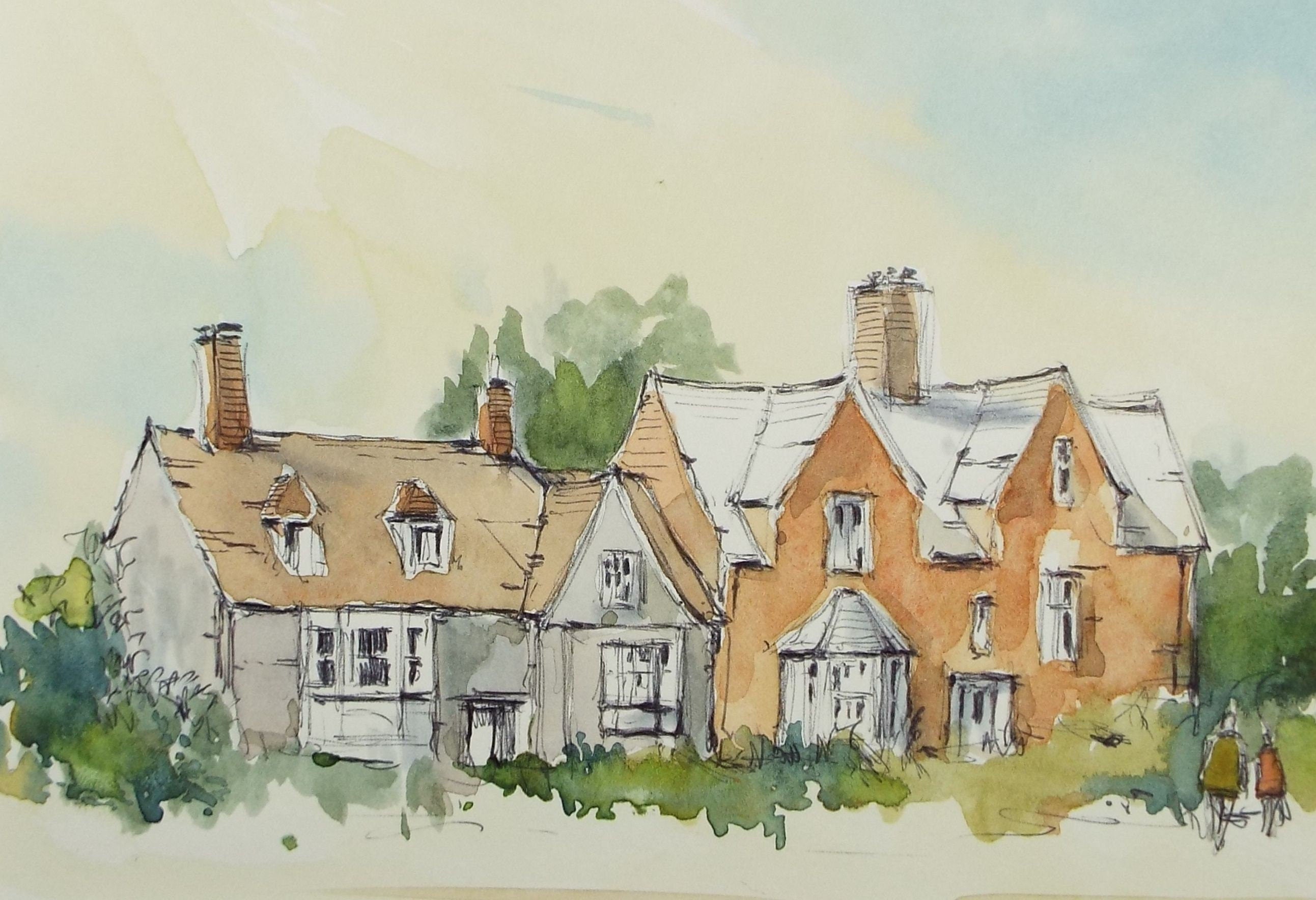 Original Watercolour & Ink, 'Somewhere in Somerset, Circa 1990's, Artist Unknown