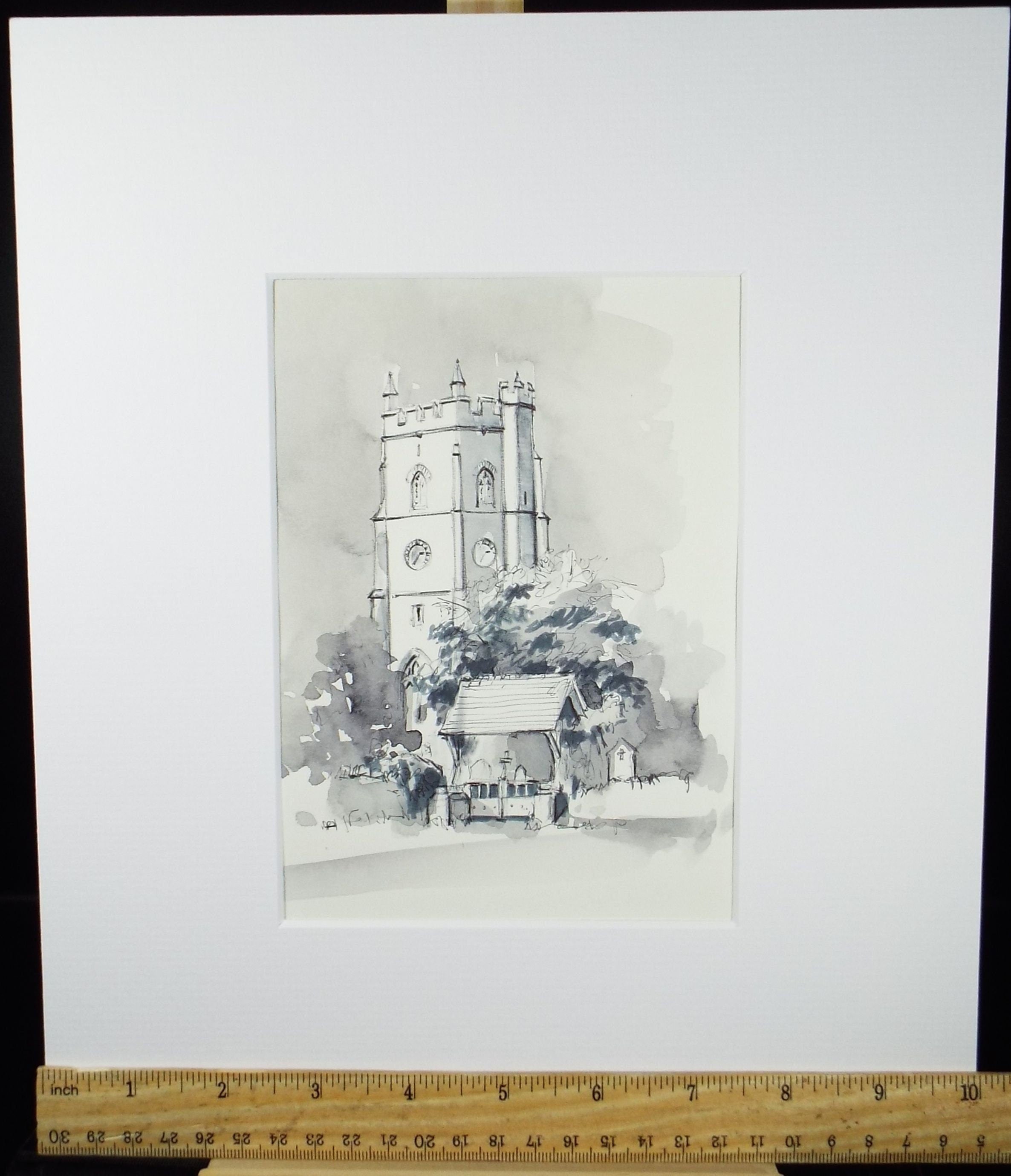 Original Watercolour & Ink, 'Church', Dated 1993, Artist Unknown