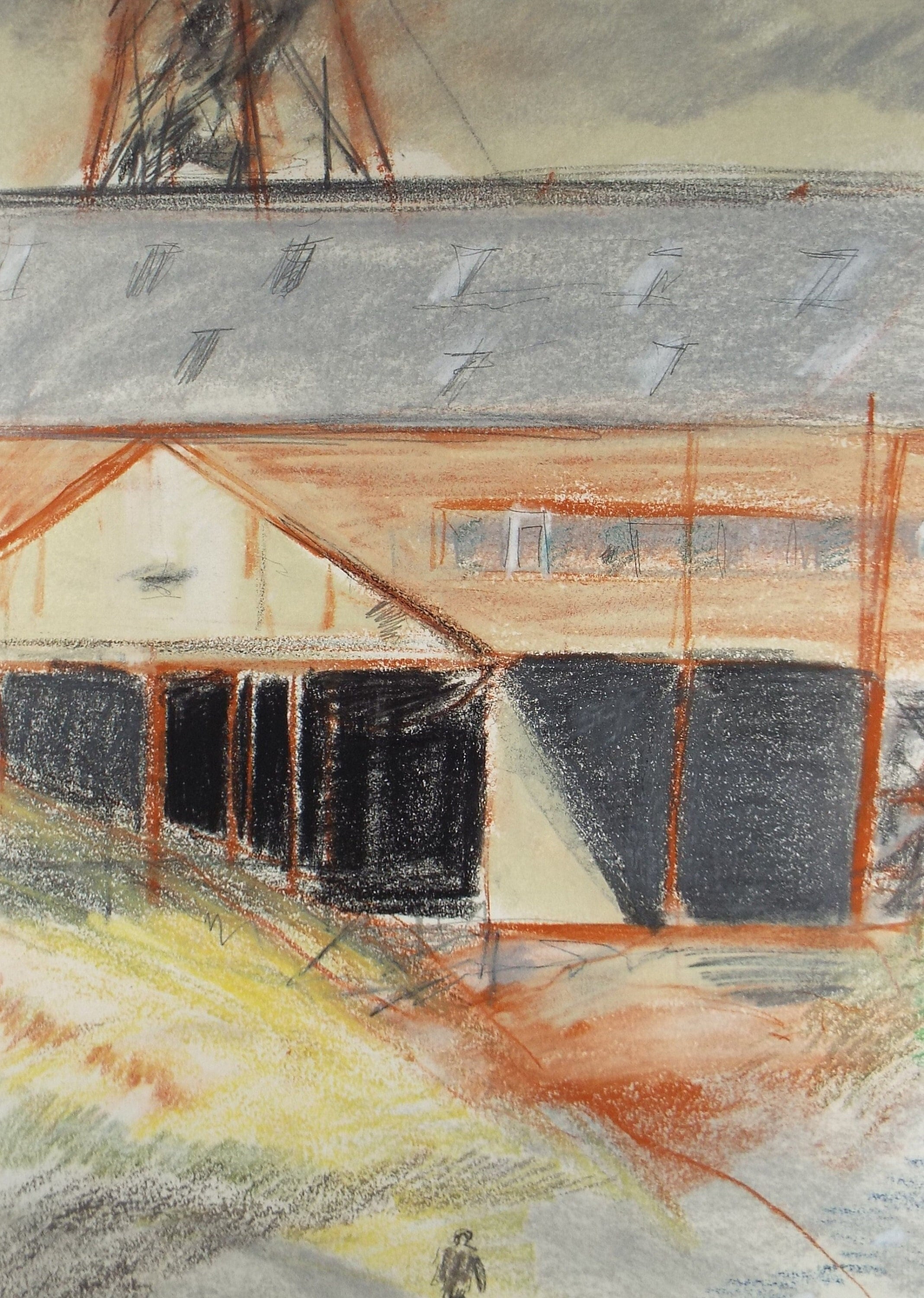 Original Pencil & Crayon Drawing, 'The Mine Workings', Circa 1980's, Thora Clyne (Scottish 1937-2021)