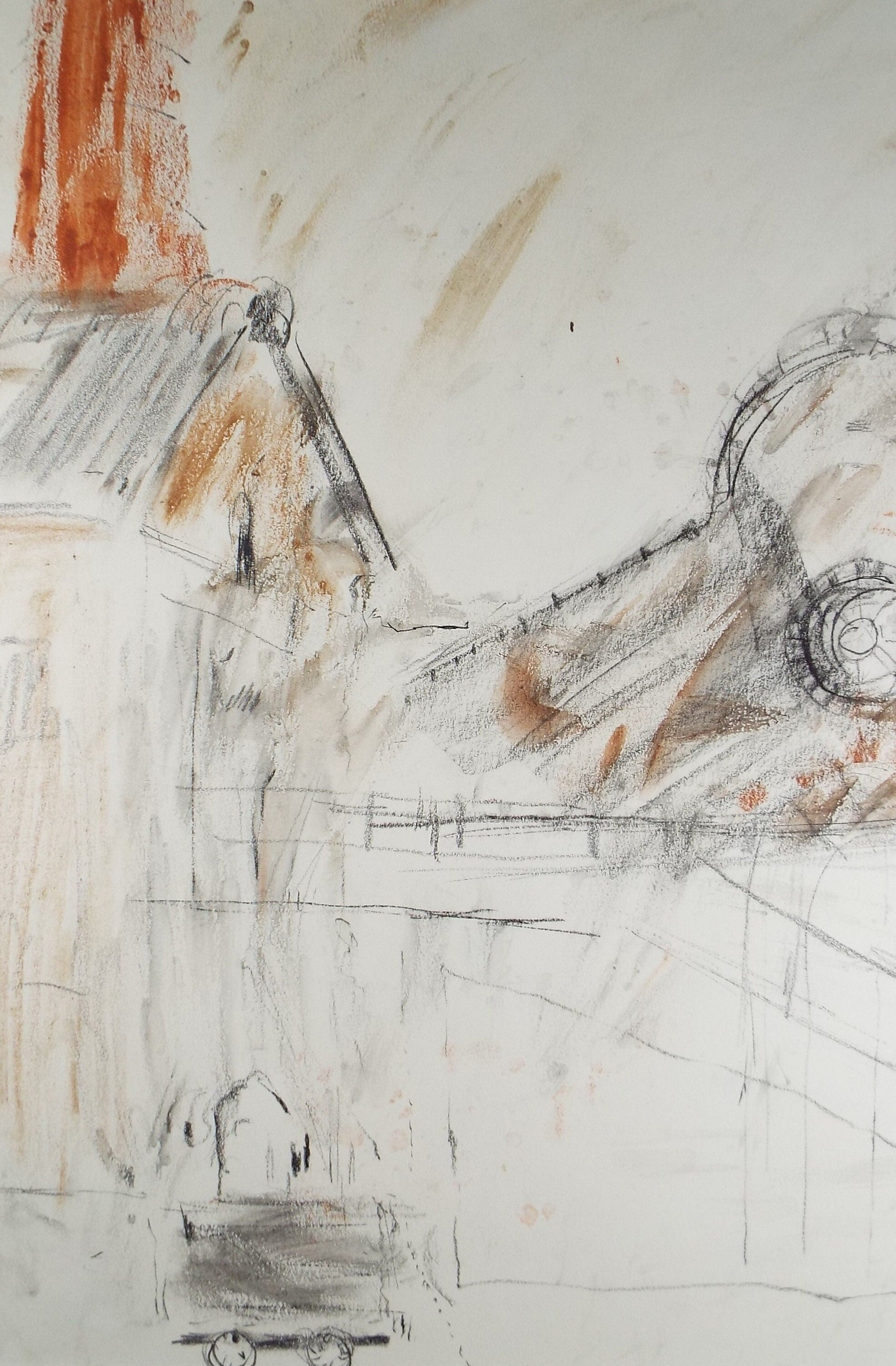 Original Pencil & Crayon Drawing, 'The Mine Workings', Circa 1980's, Thora Clyne (Scottish 1937-2021)