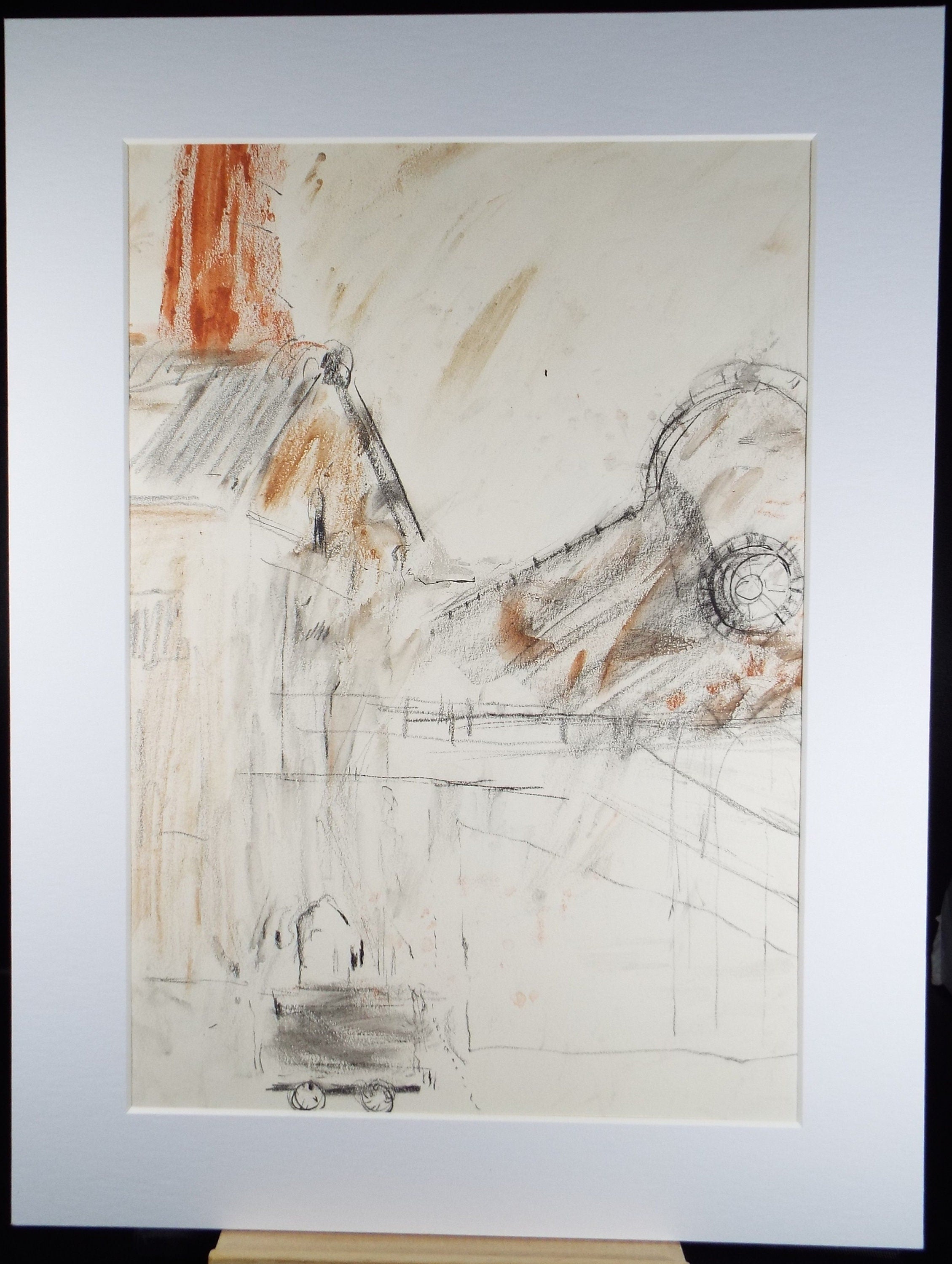 Original Pencil & Crayon Drawing, 'The Mine Workings', Circa 1980's, Thora Clyne (Scottish 1937-2021)