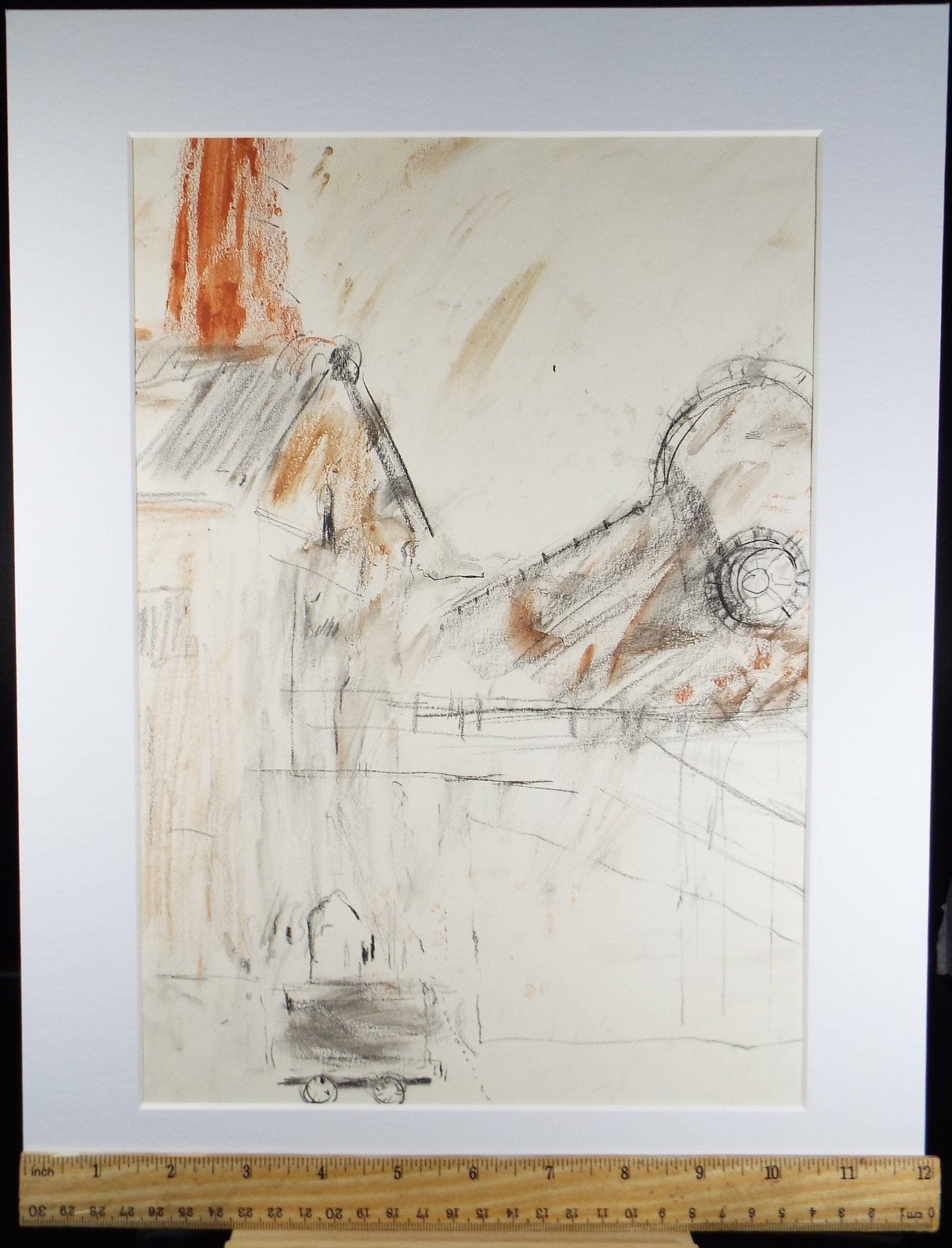 Original Pencil & Crayon Drawing, 'The Mine Workings', Circa 1980's, Thora Clyne (Scottish 1937-2021)