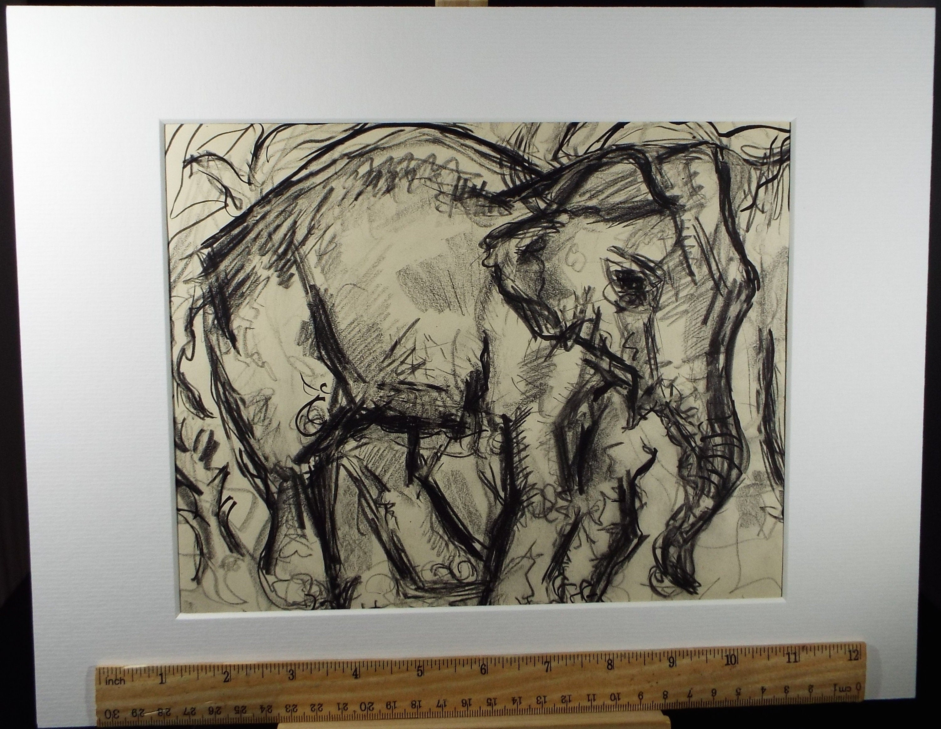 Original Conte Drawing, 'Elephant', Dated 1950, Henry Saunders (1918-1982)