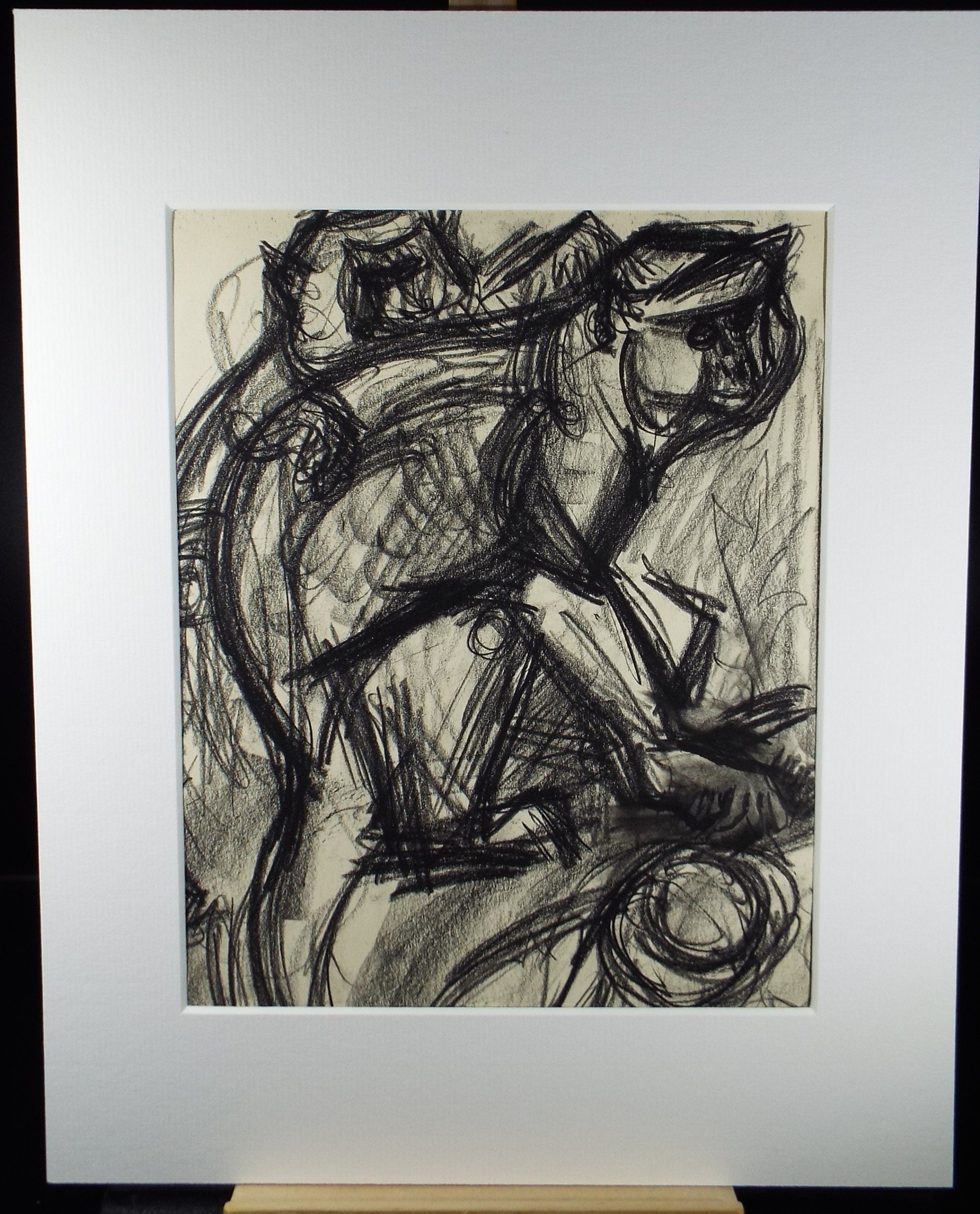 Original Conte Drawing, 'Stulmans Monkey', Dated 1950, Henry Saunders (1918-1982)