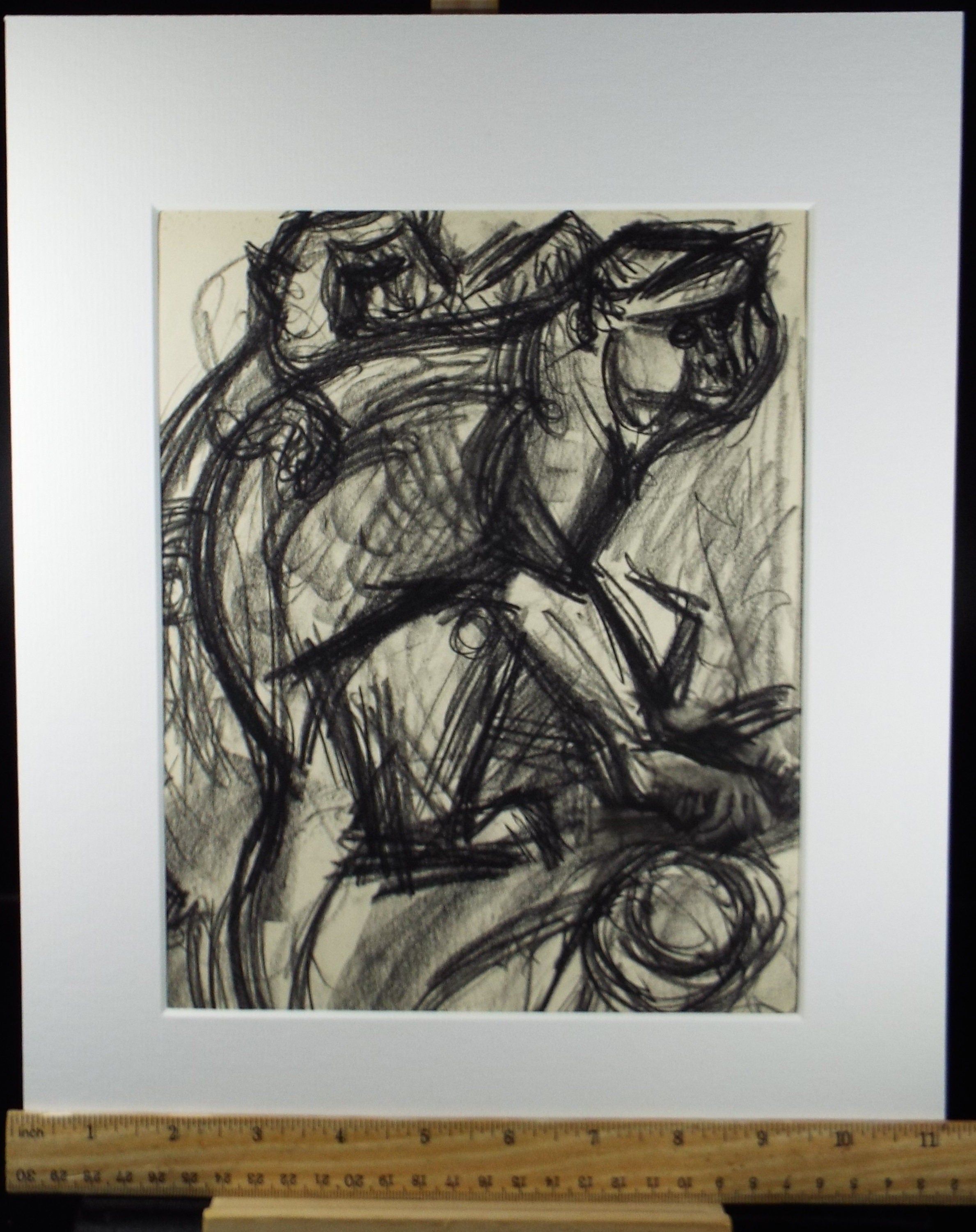 Original Conte Drawing, 'Stulmans Monkey', Dated 1950, Henry Saunders (1918-1982)