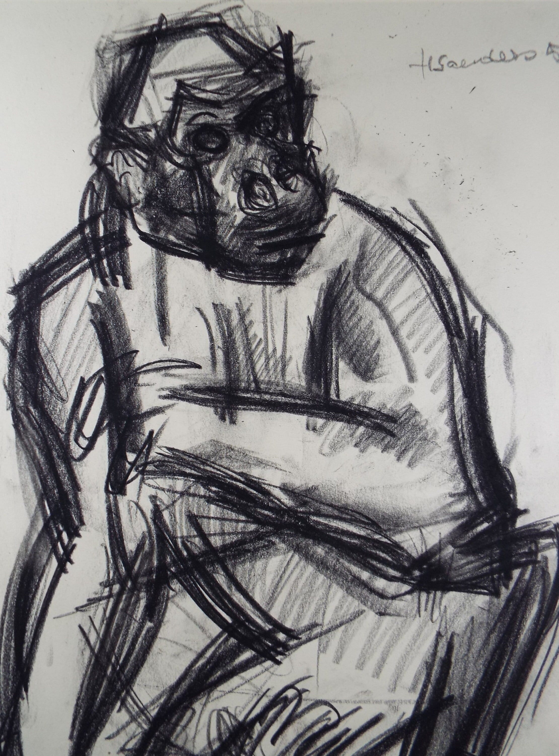 Original Conte Drawing, 'Gorilla', Dated 1950, Henry Saunders (1918-1982)