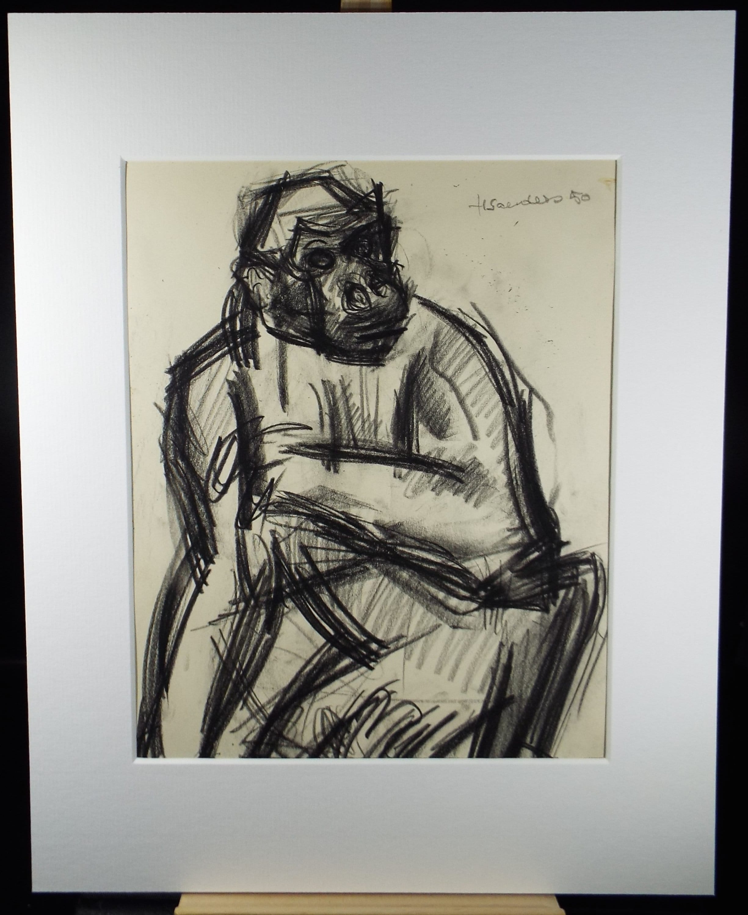 Original Conte Drawing, 'Gorilla', Dated 1950, Henry Saunders (1918-1982)