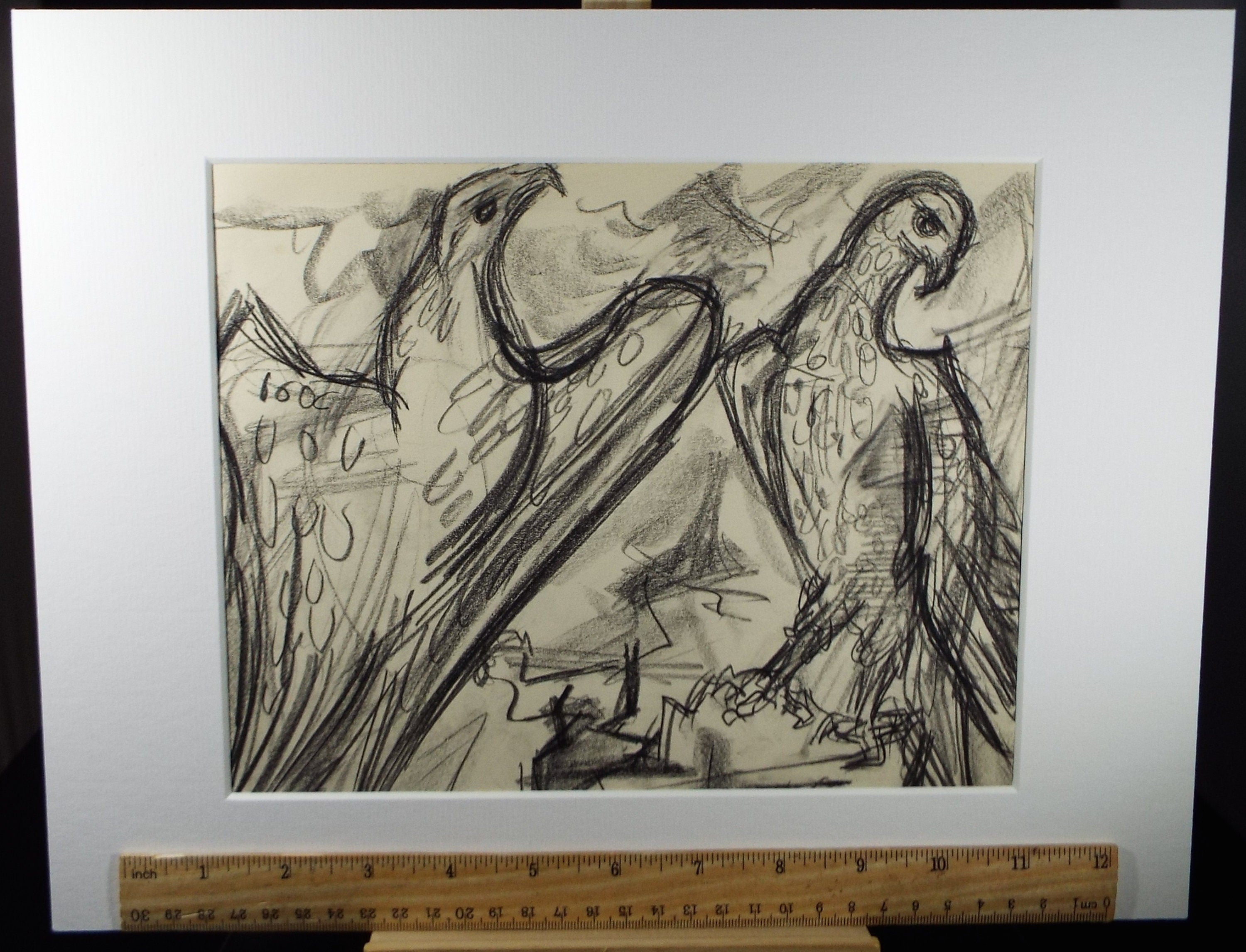 Original Conte Drawing, 'Eagles', Dated 1950, Henry Saunders (1918-1982)