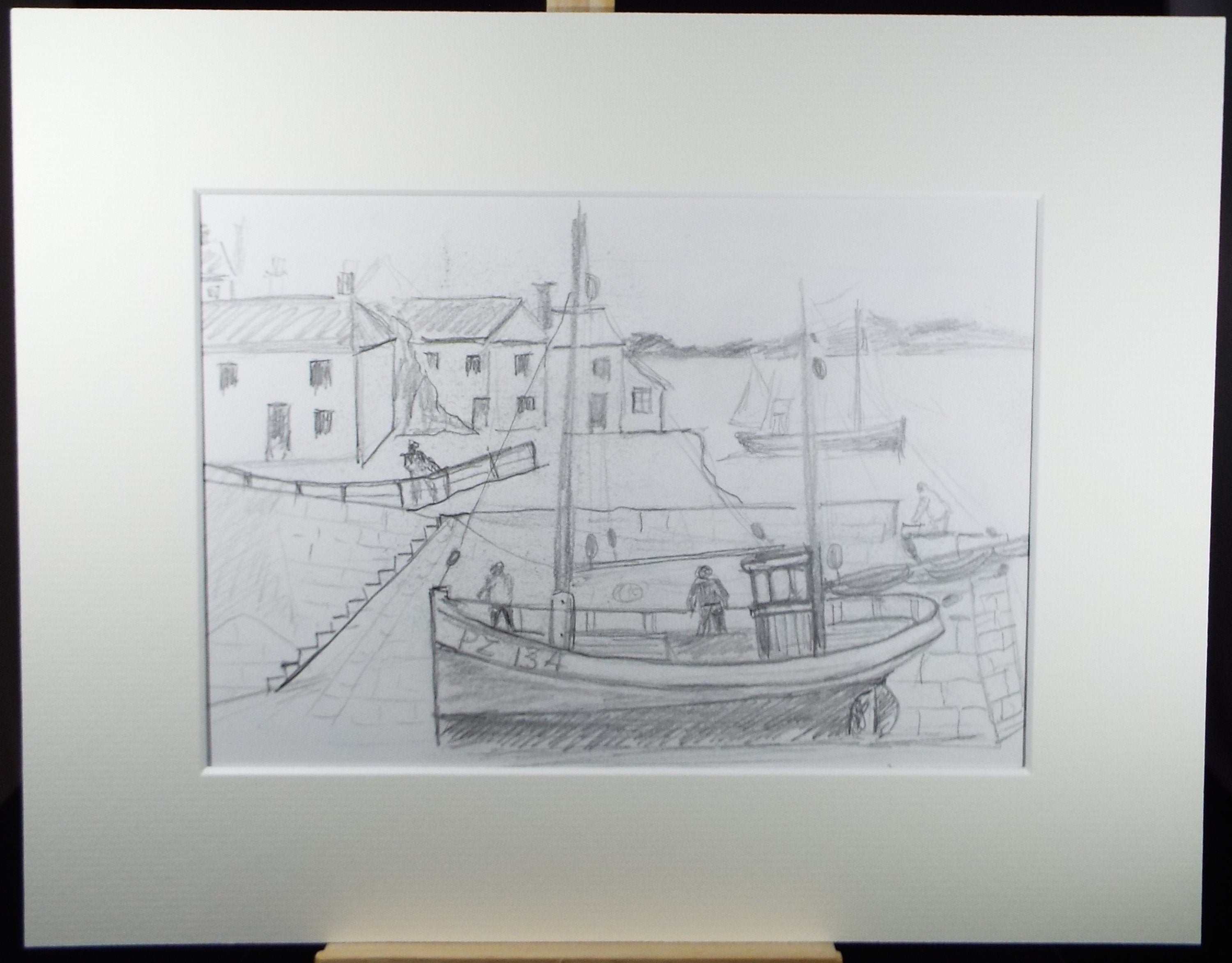 Original Pencil Drawing 'Fishing Boat in the Harbour', c2000, Gordon Couch (20th Century British)