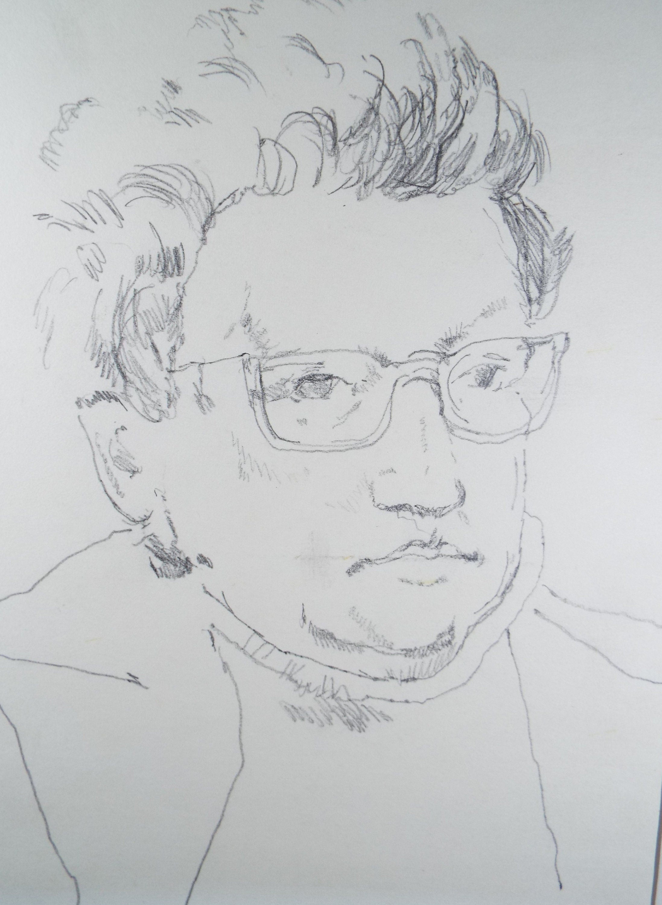 Original Pencil Drawing, 'Portrait of a man in glasses',c1980's, John McNamara