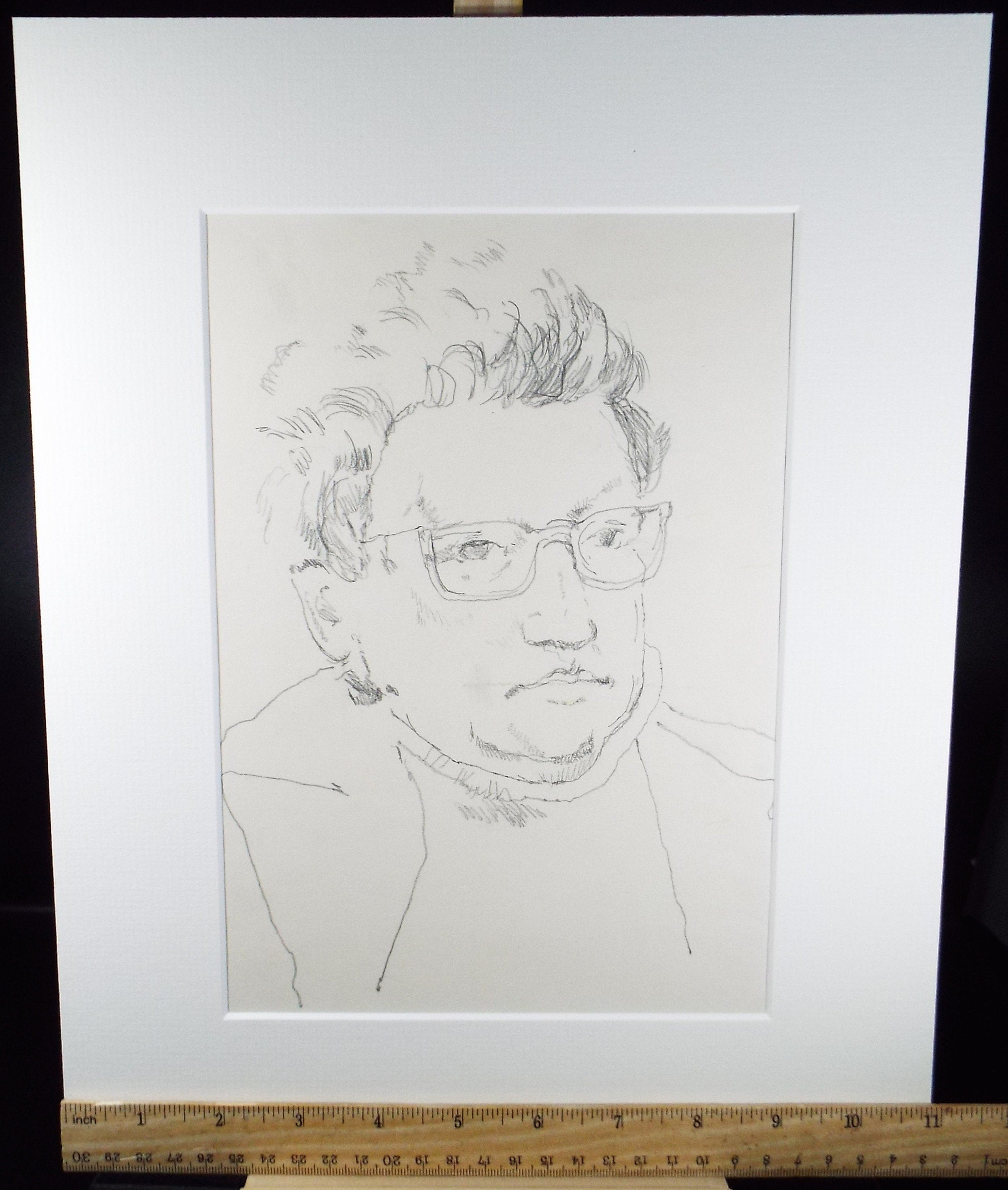 Original Pencil Drawing, 'Portrait of a man in glasses',c1980's, John McNamara