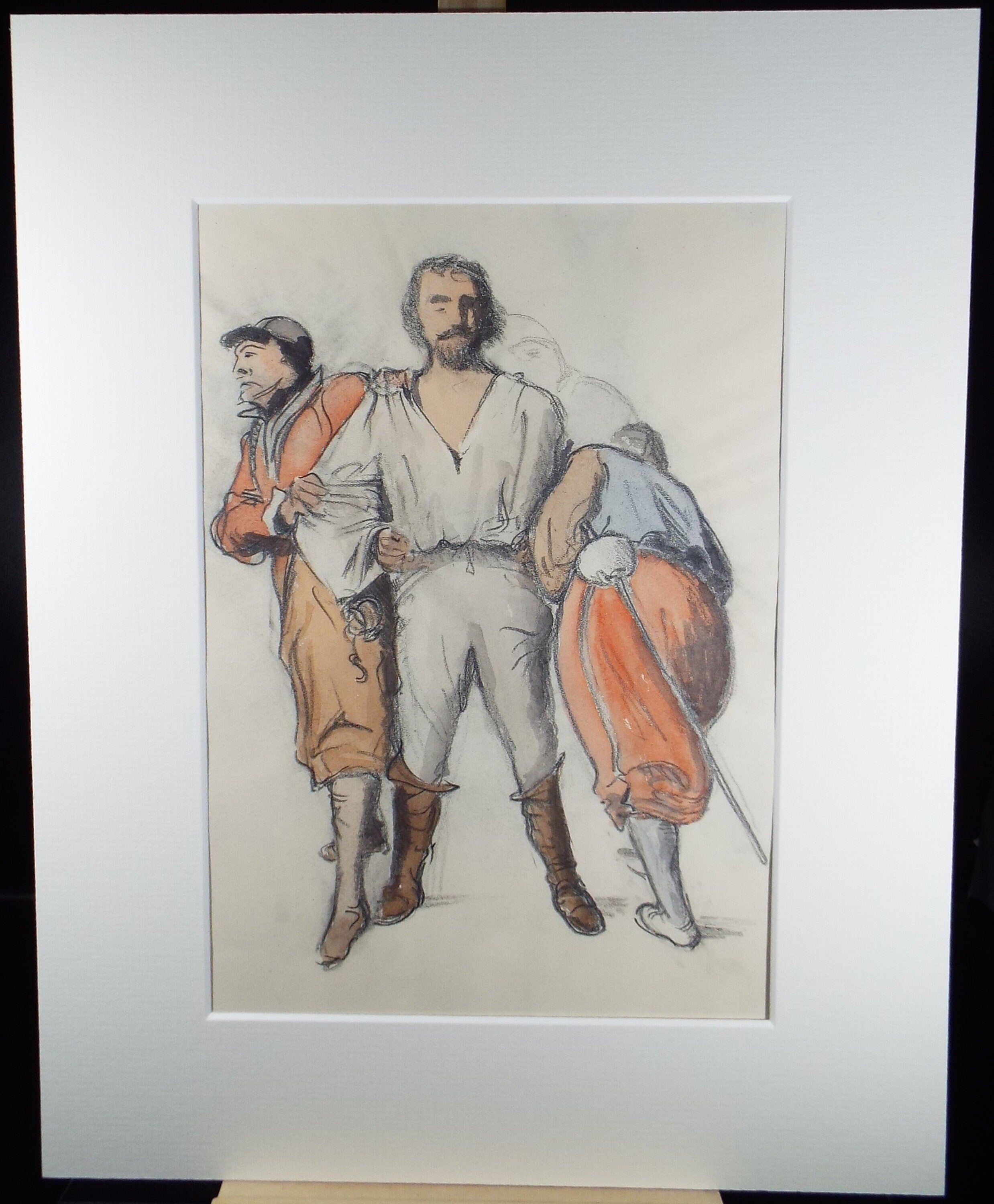 Original charcoal and watercolour, 'Swashbuckling figures', Circa 1990's, Paul Winby