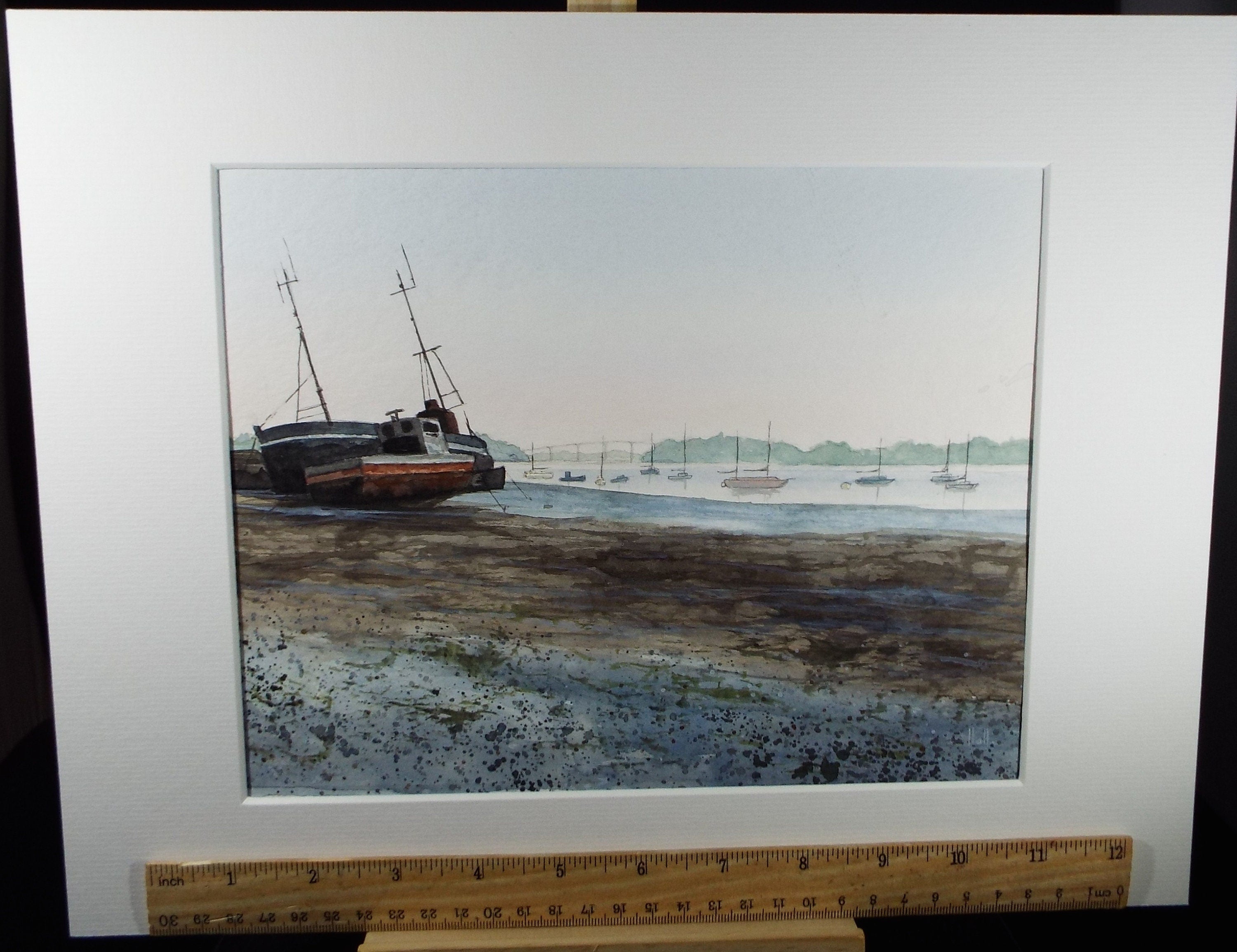 Original  Watercolour, 'Moored Boat', Circa 1990's, Signed Hall