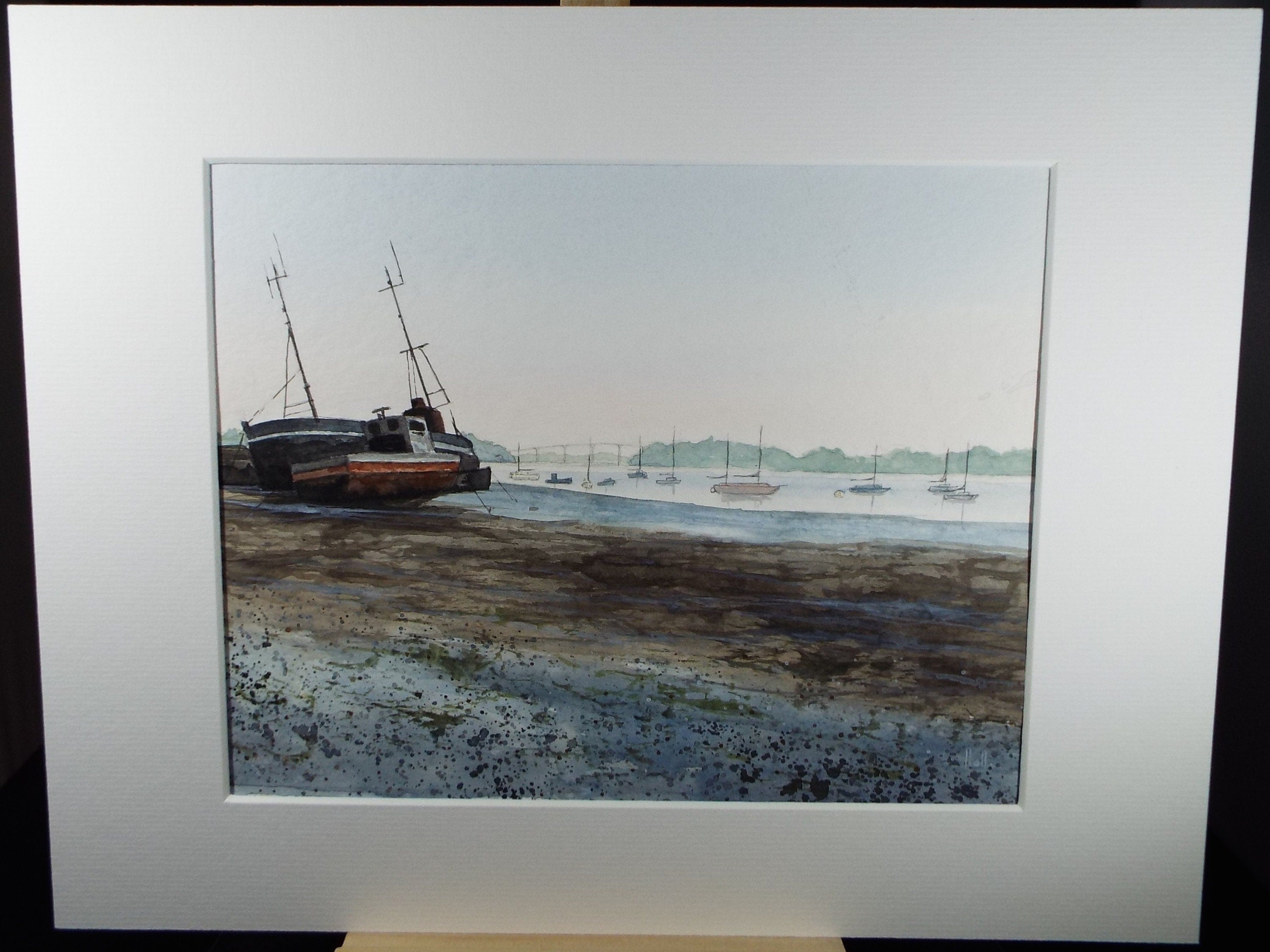 Original  Watercolour, 'Moored Boat', Circa 1990's, Signed Hall