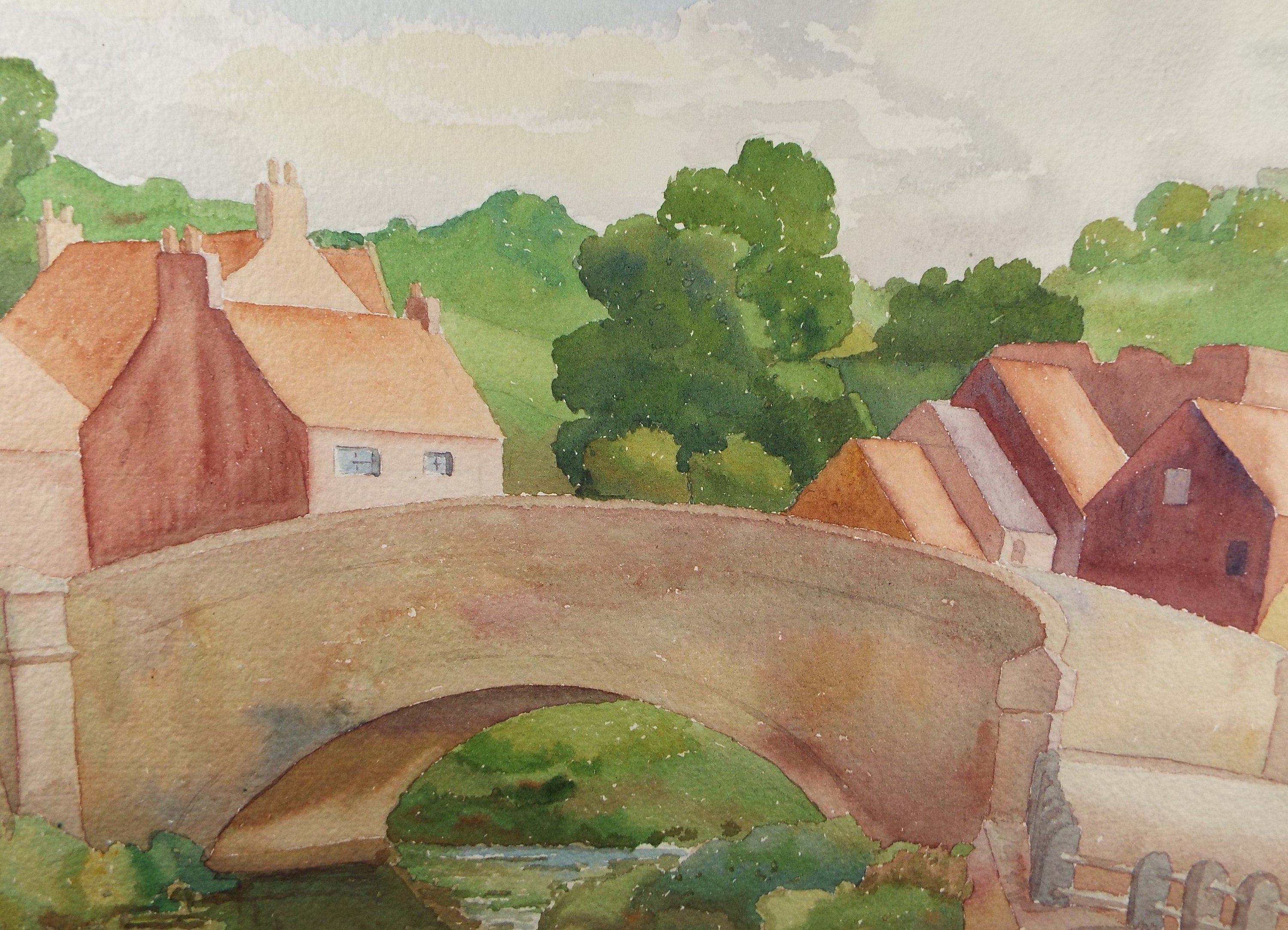 Original Watercolour, 'Village Bridge', F Tinkler, circa 1940's