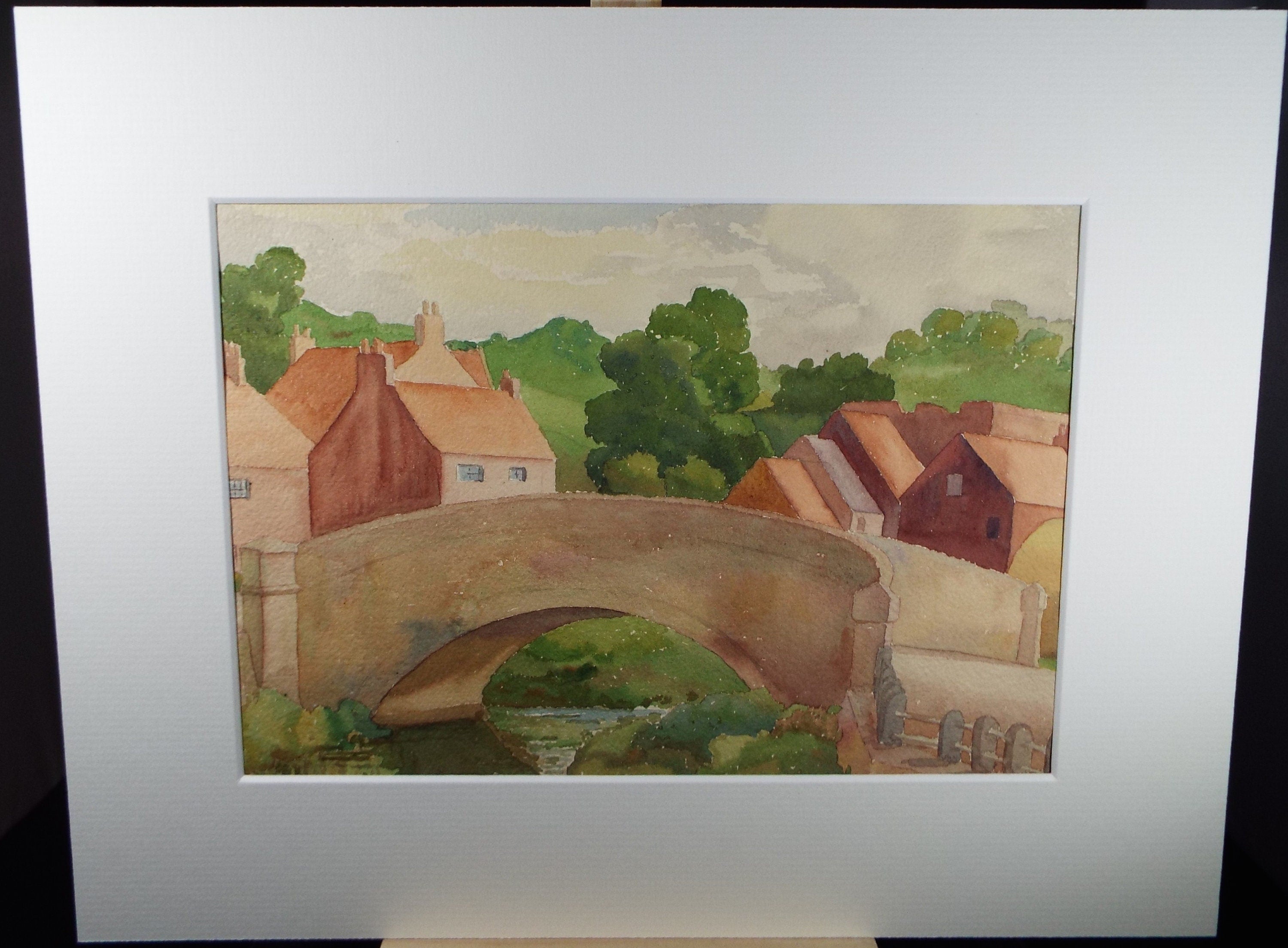 Original Watercolour, 'Village Bridge', F Tinkler, circa 1940's