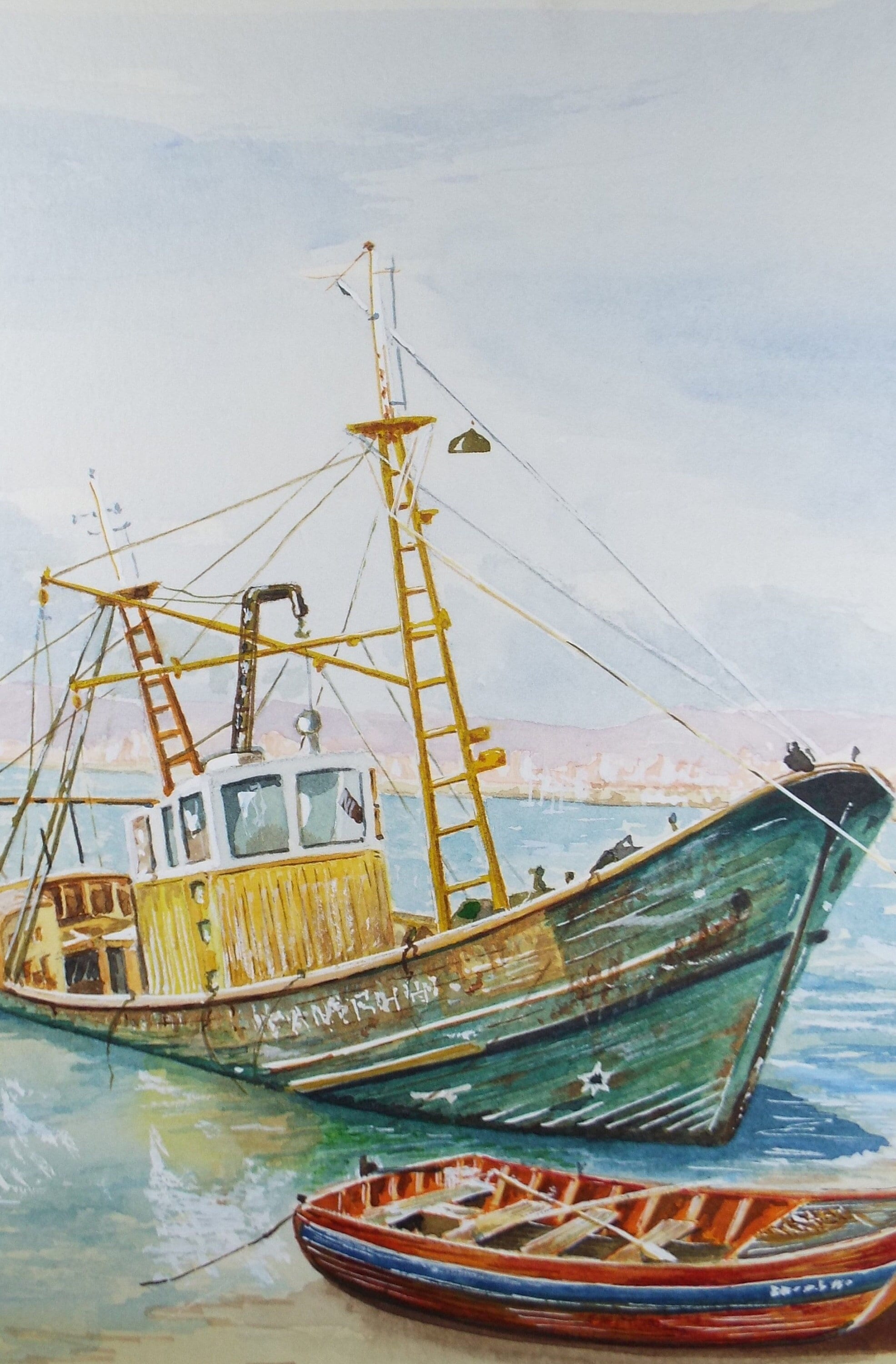 Original Watercolour, 'Trawler', Monogram PL, Circa 1990's