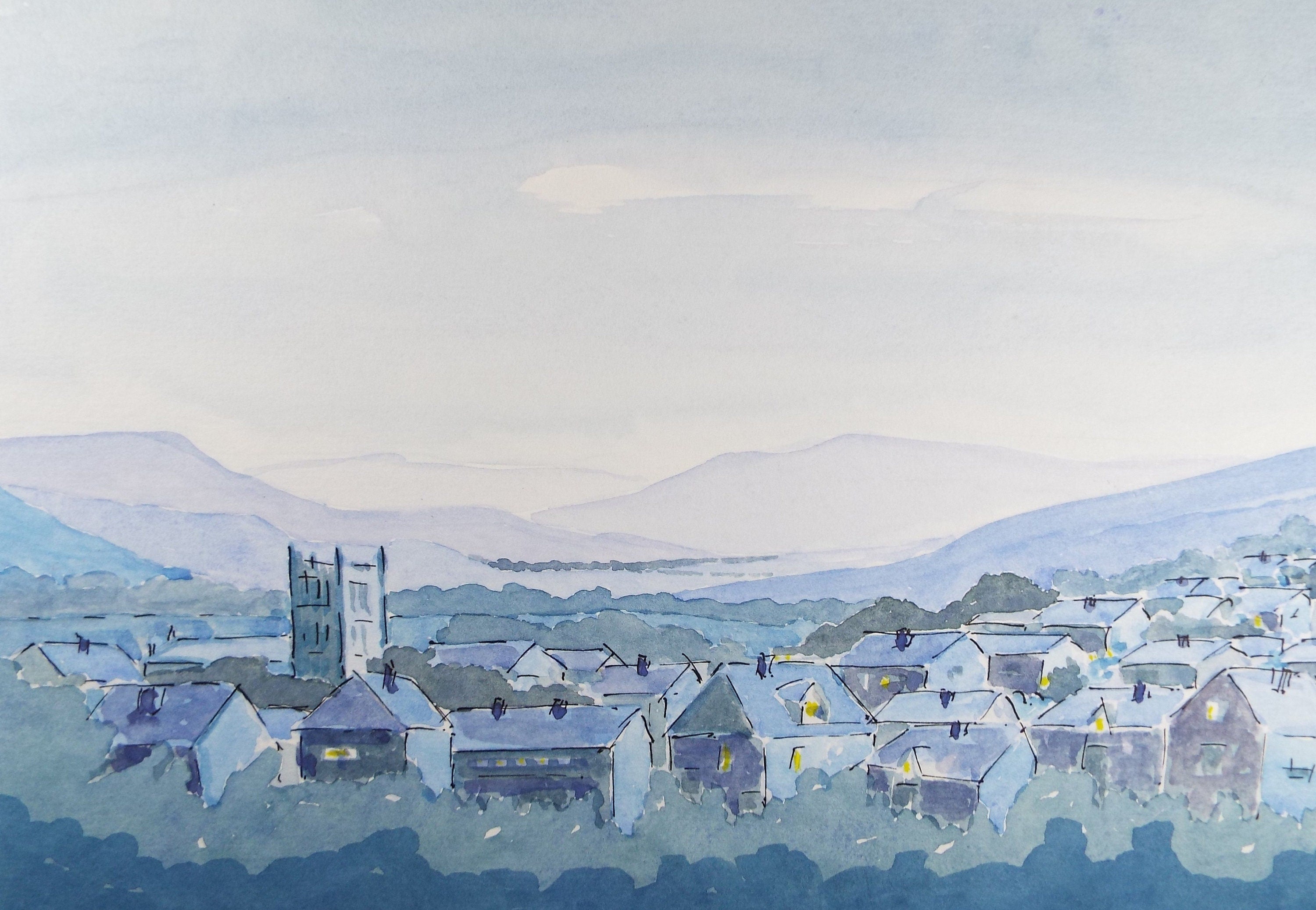 Original Watercolour, 'Eventide' - Probably Ludlow, Circa 1990's, Monogram PL