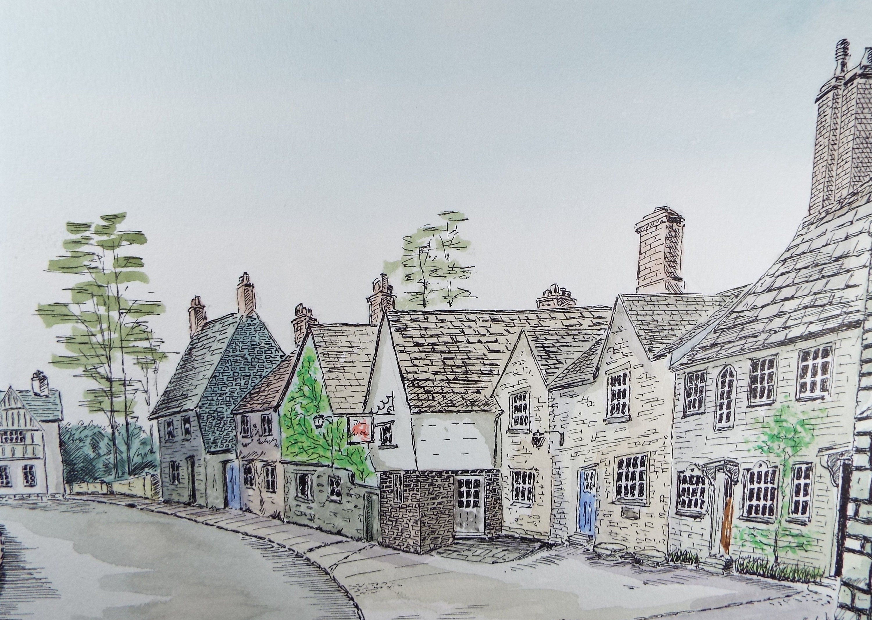 Original Watercolour, 'Laycock - West Street', circa 1990's, monogram PL