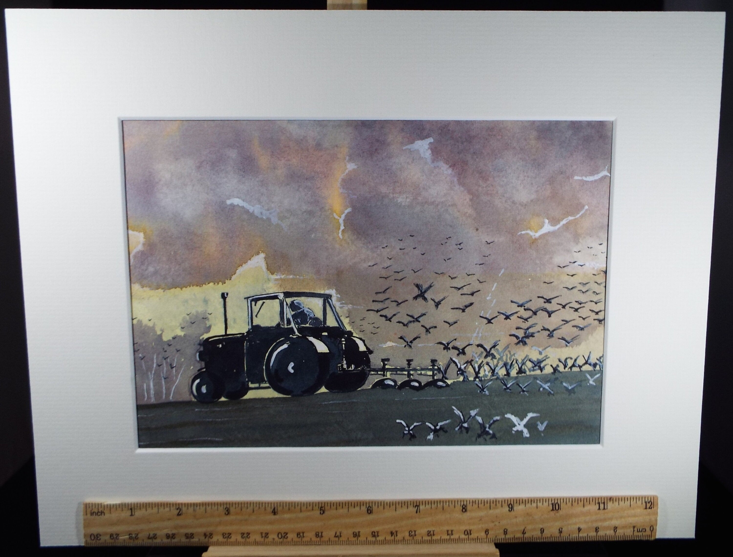 Original Watercolour, 'Field Ploughing' 1990's , Artist Unknown