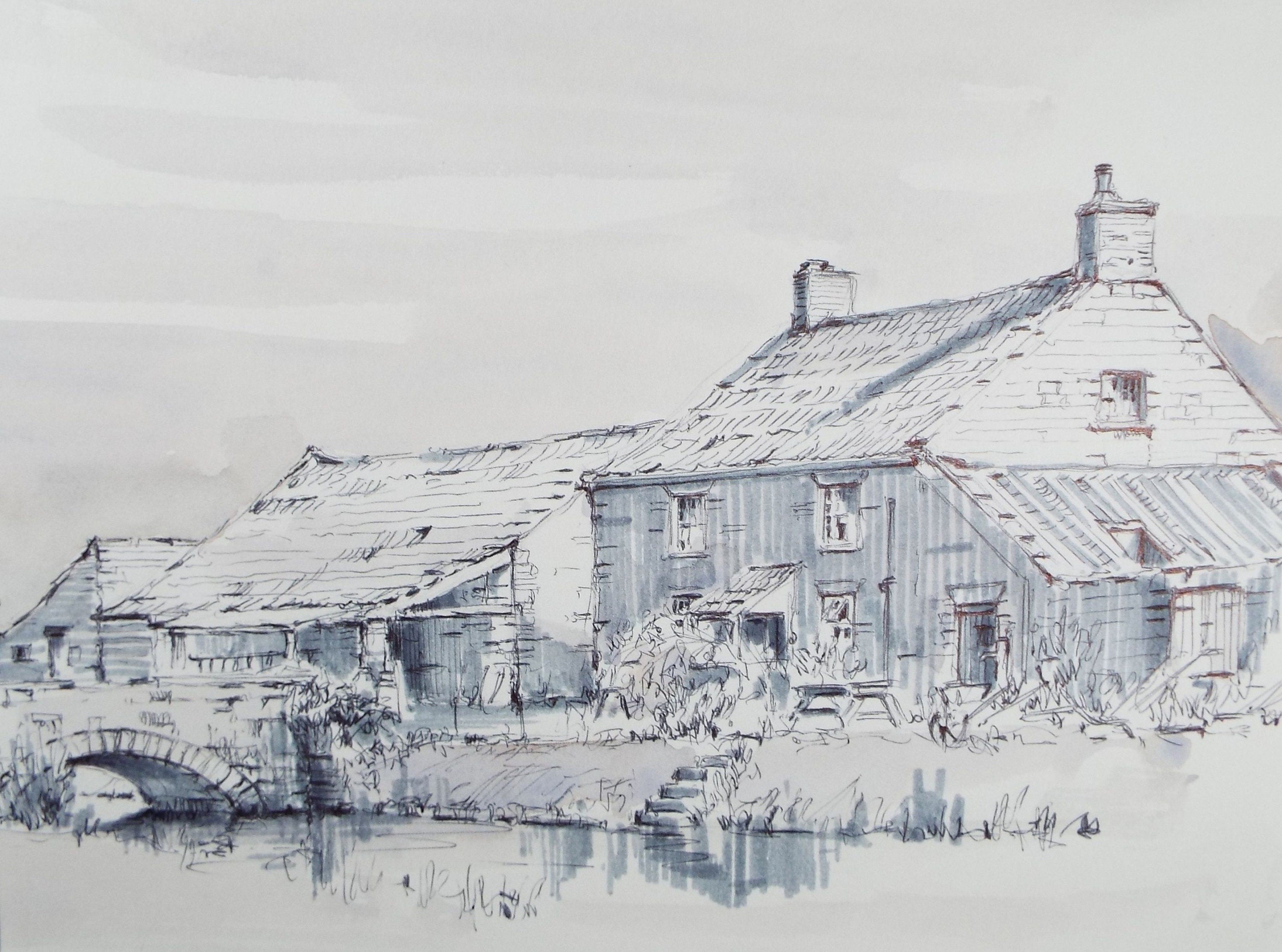 Original Watercolour & Ink, 'Mark, Somerset', c1990's, Artist Unknown