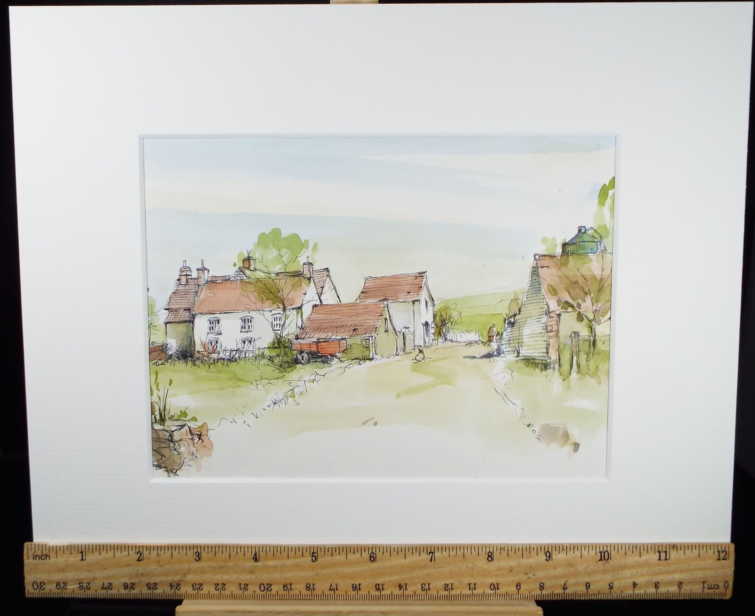 Original Watercolour & Ink, 'Farm Buildings', c1990's, Artist Unknown