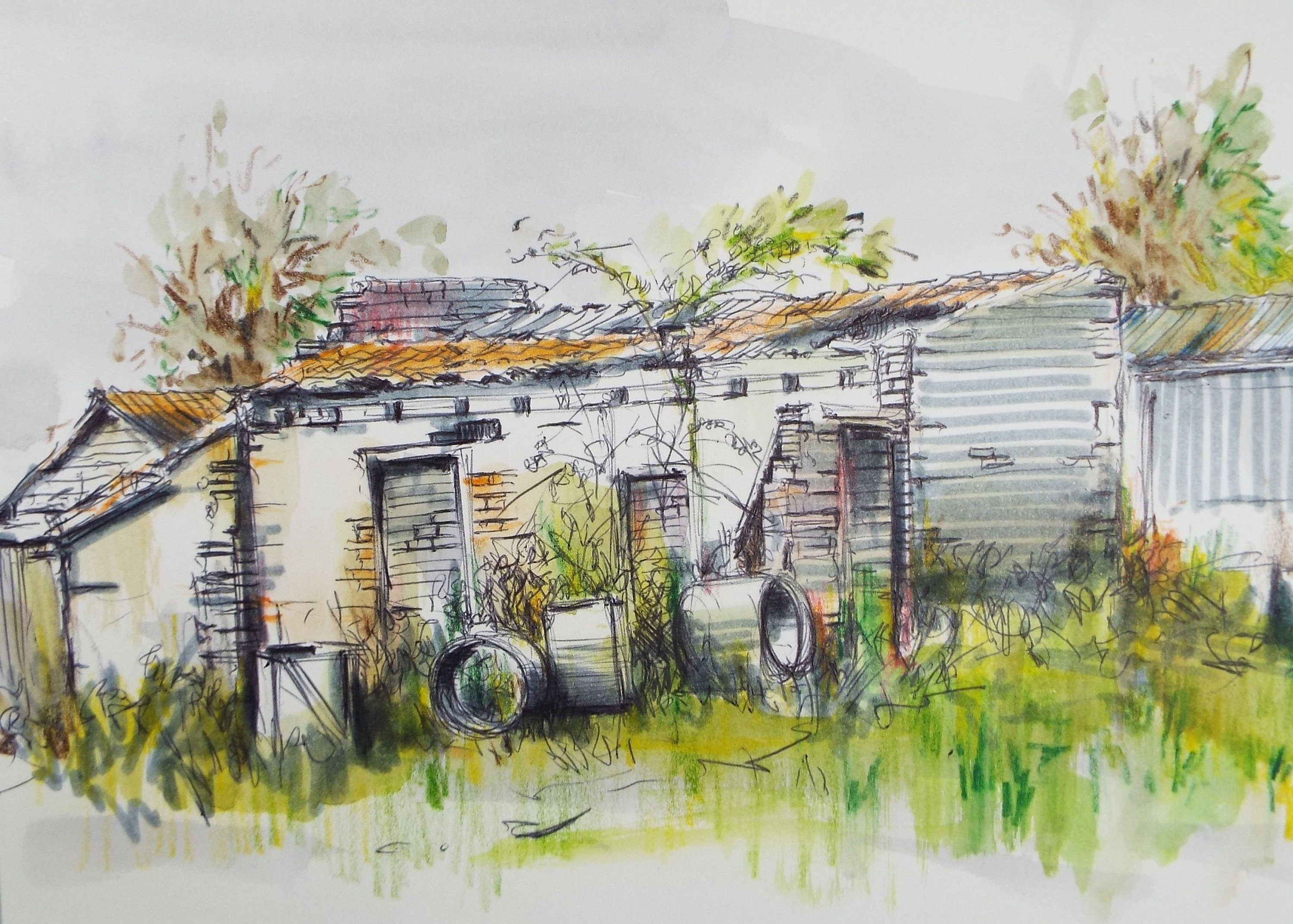 Original Watercolour & Ink, 'Chilton Polden', Dated 1994, Artist Unknown