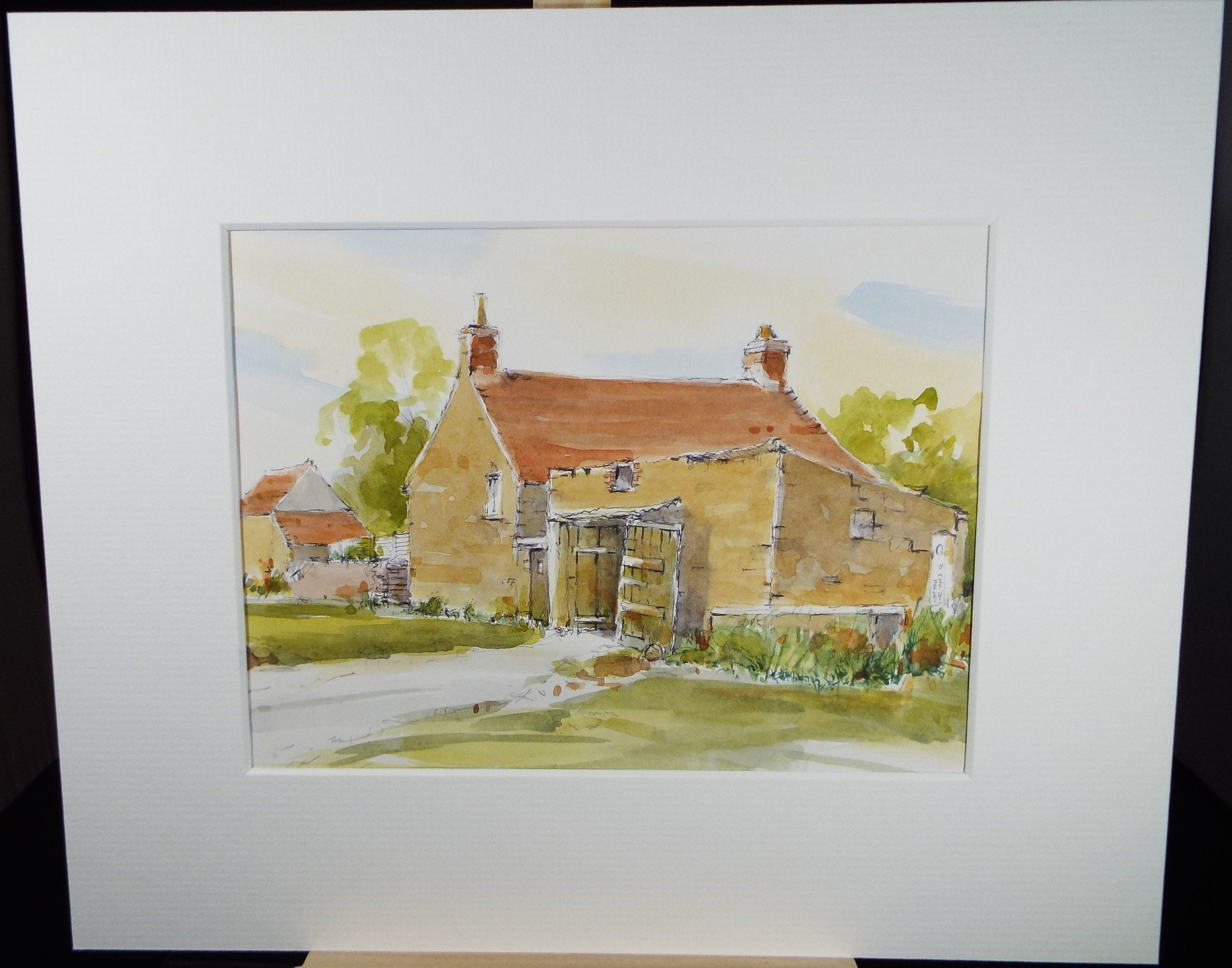 Original Watercolour & Ink, 'Edington' - Farm Buildings', Circa 1990's, Artist Unknown