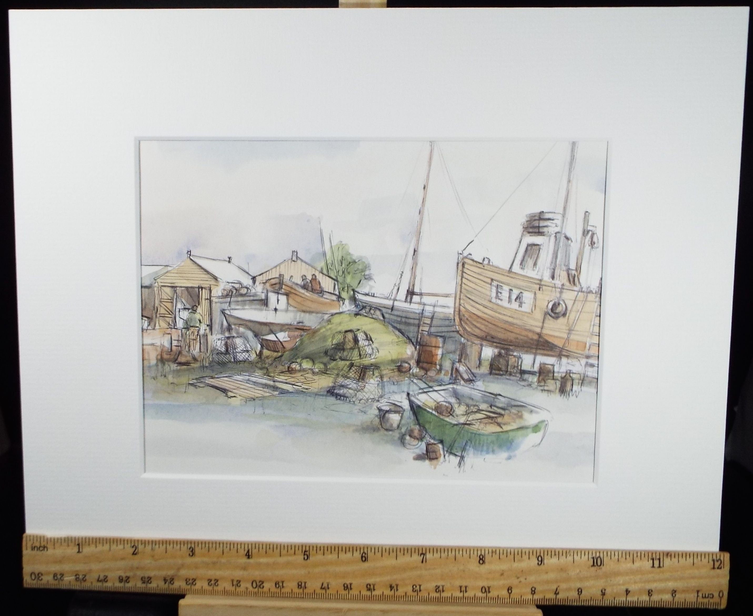 Original Watercolour & Ink, 'Beached Clutter',Dated 1990,  Artist Unknown