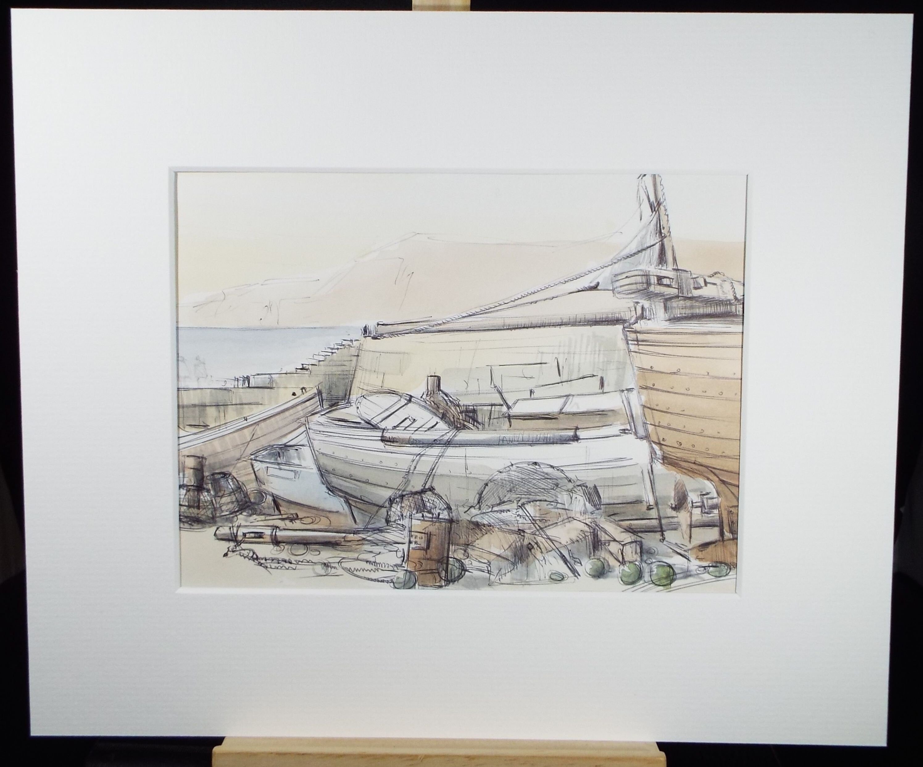 Original Watercolour & Ink, 'Boating Clutter',Dated 1990,  Artist Unknown