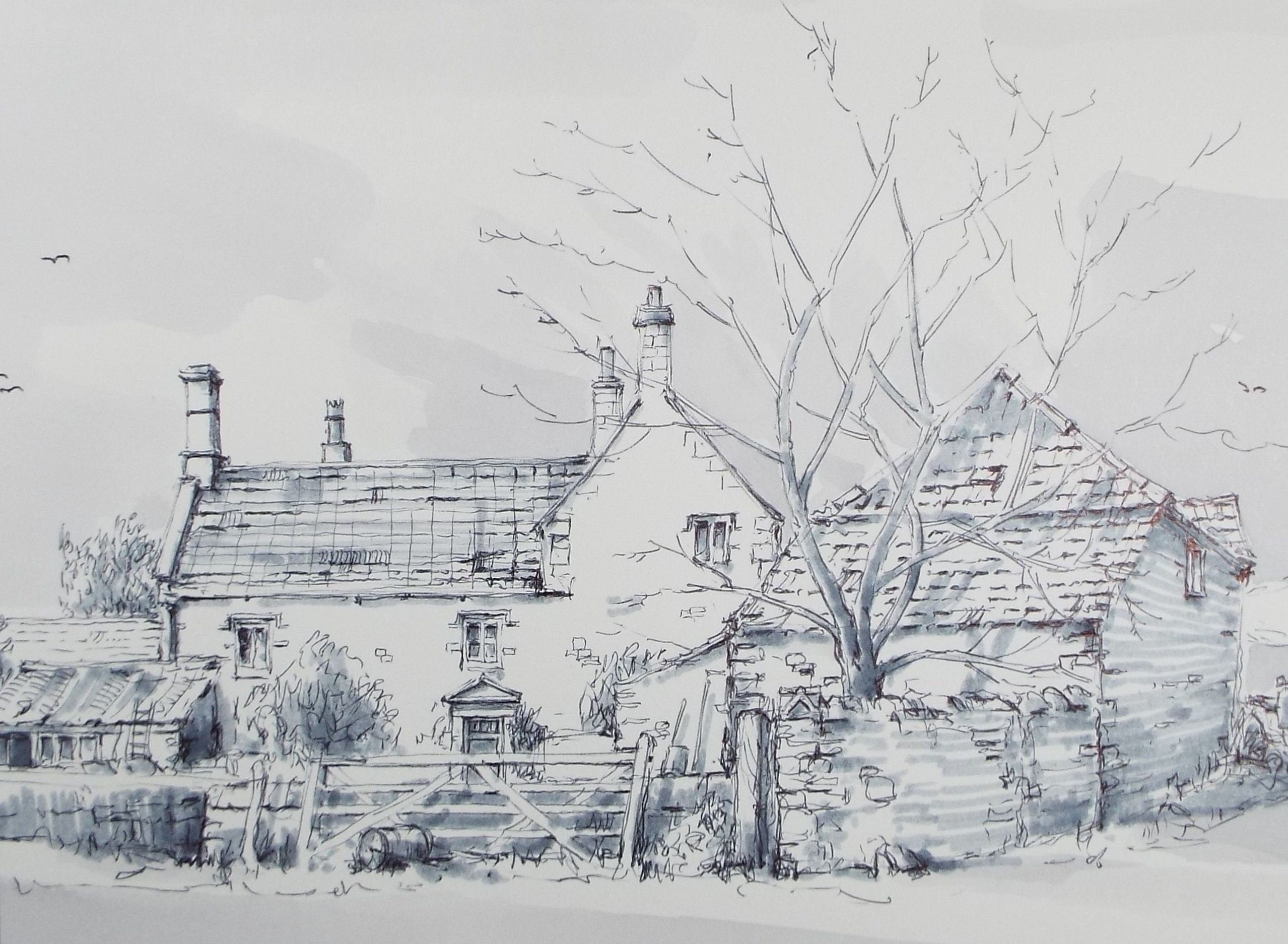 Original Watercolour & Ink, 'Dyrham, Gloucestershire',Dated 1988,  Artist Unknown