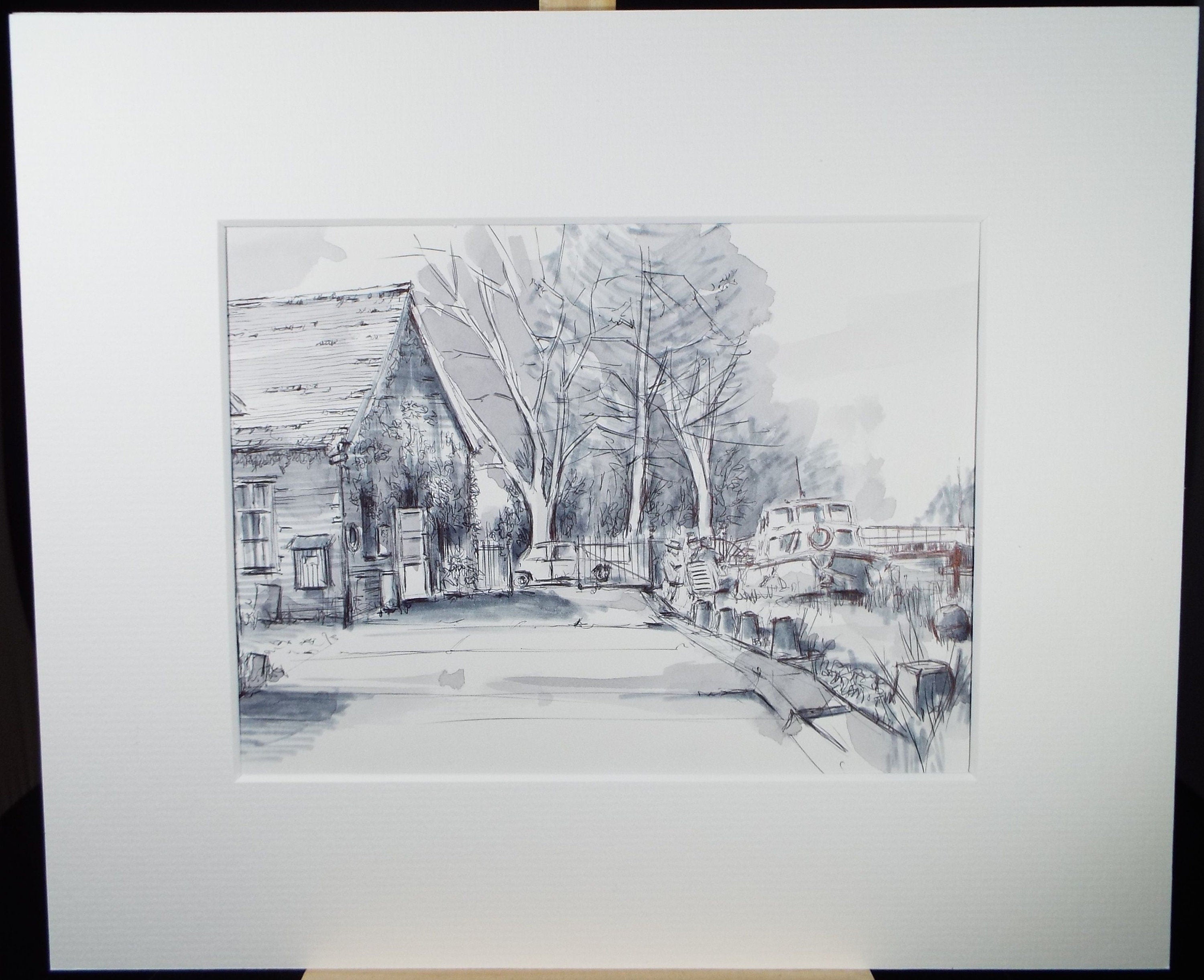 Original Watercolour & Ink, 'Frampton, Gloucestershire', Circa 1990's, Artist Unknown