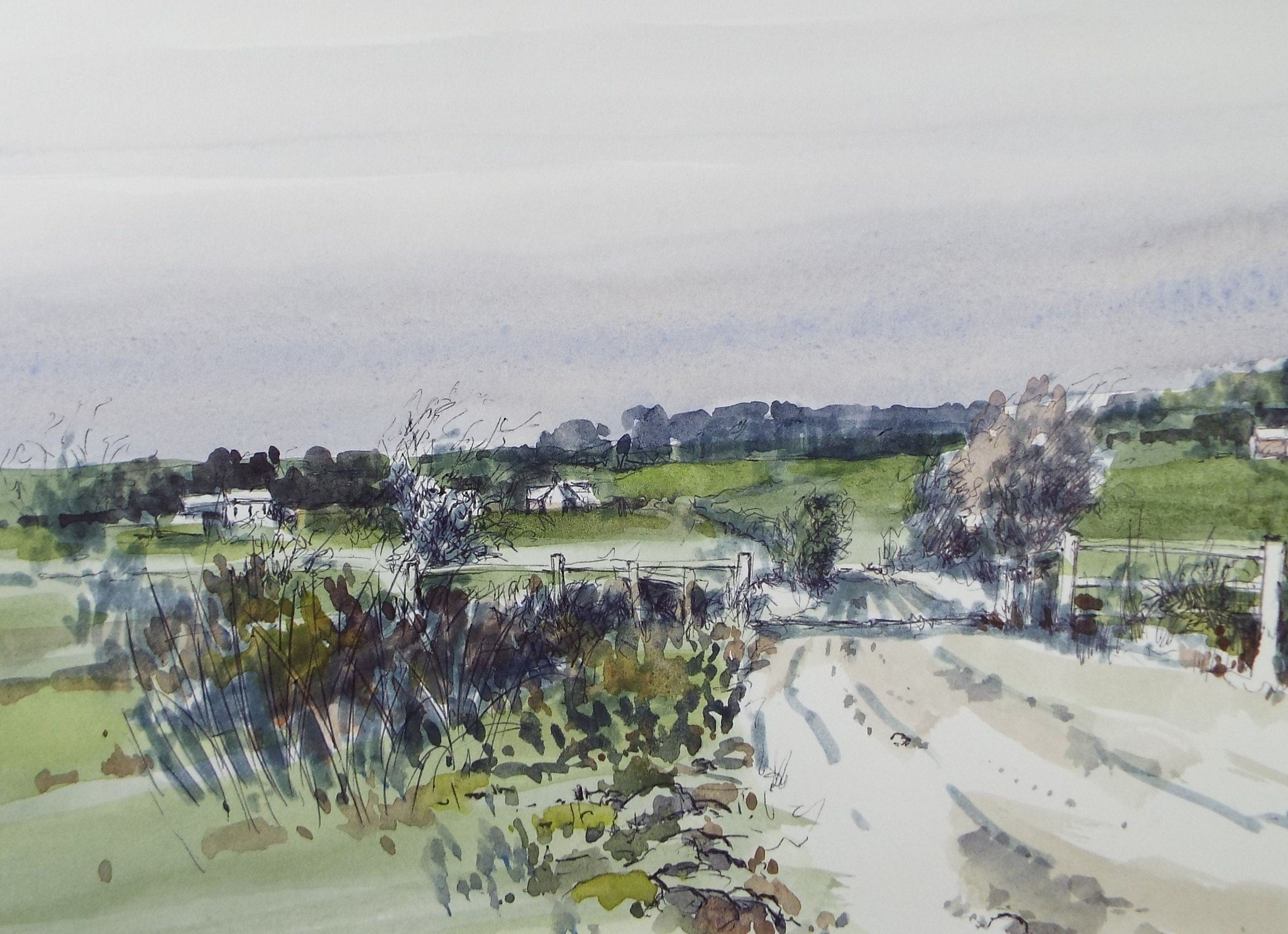 Original Watercolour & Ink, 'Winter, near Calcott', Circa 1990's, Artist Unknown