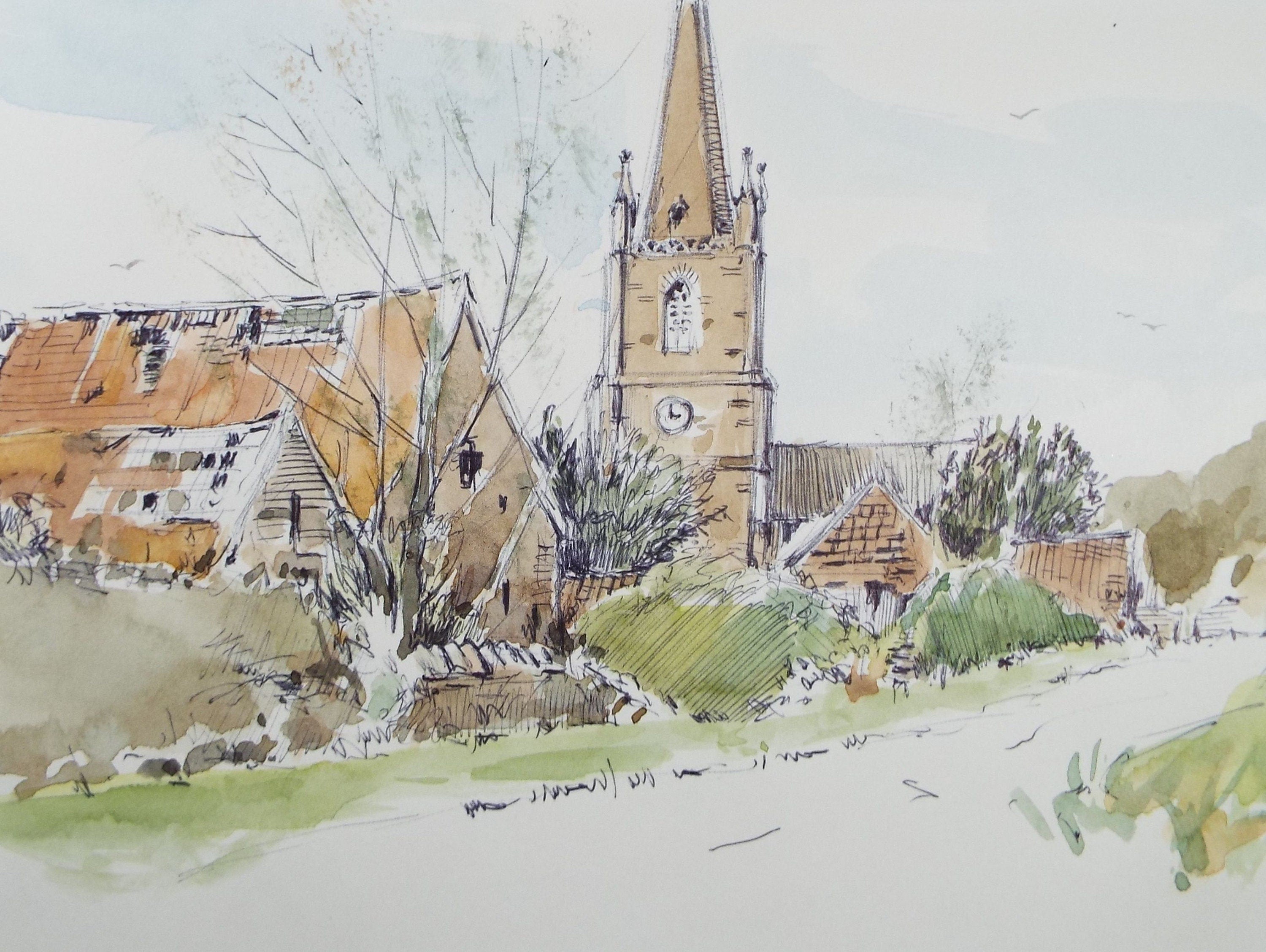 Original Watercolour & Ink, 'Winterbourne, Somerset', Dated 1996 , Artist Unknown