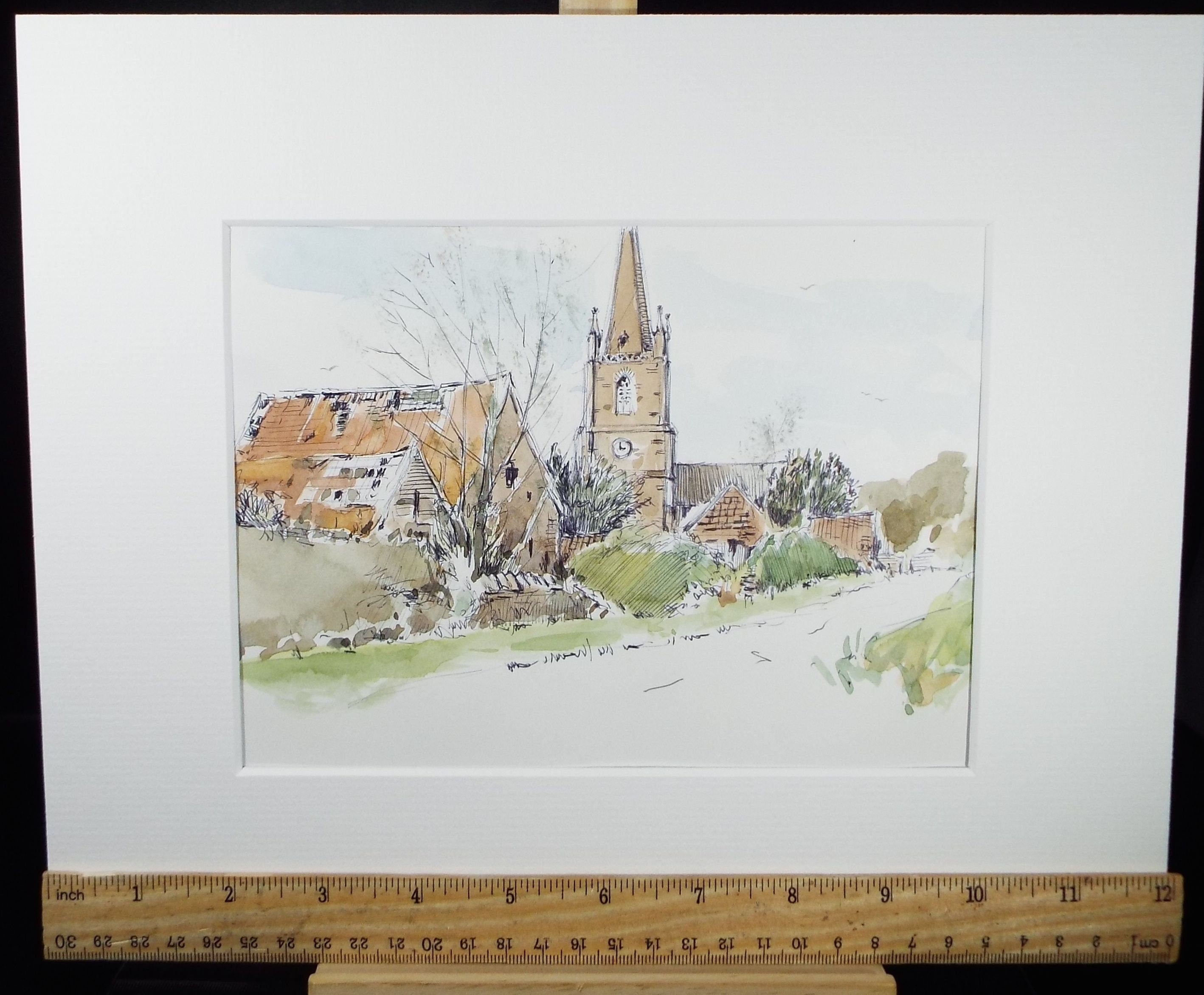 Original Watercolour & Ink, 'Winterbourne, Somerset', Dated 1996 , Artist Unknown