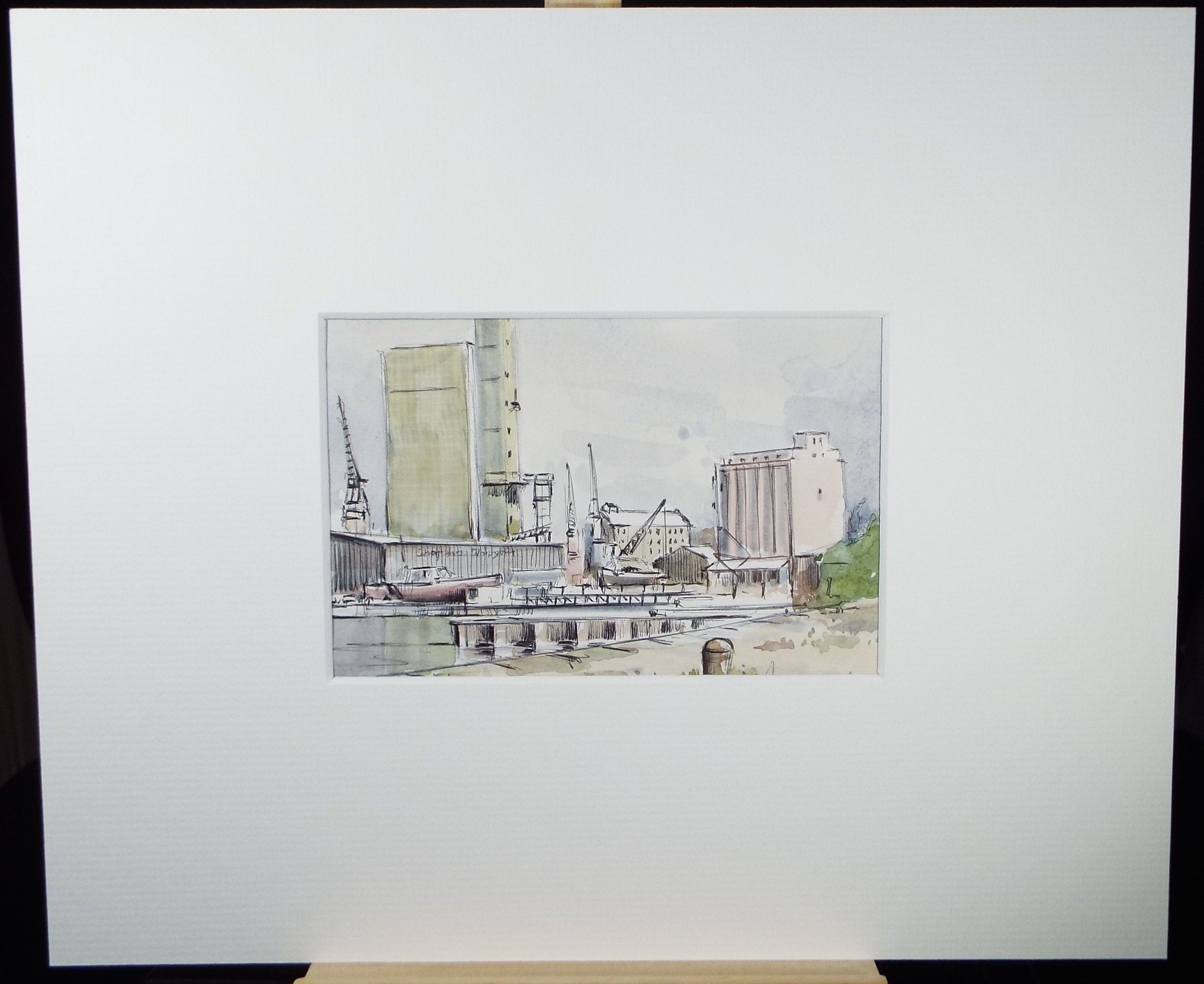 Original Watercolour & Ink, 'Sharpness Docks', Dated 1994, Artist Unknown