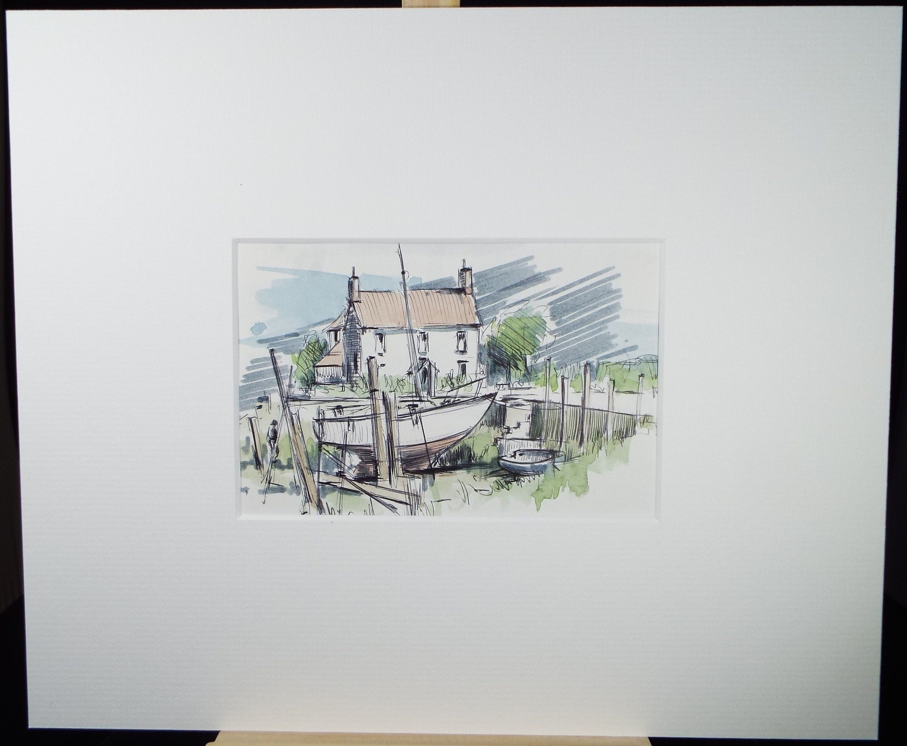 Original Watercolour & Ink, 'Pill, Somerset', Circa 1990's, Artist Unknown