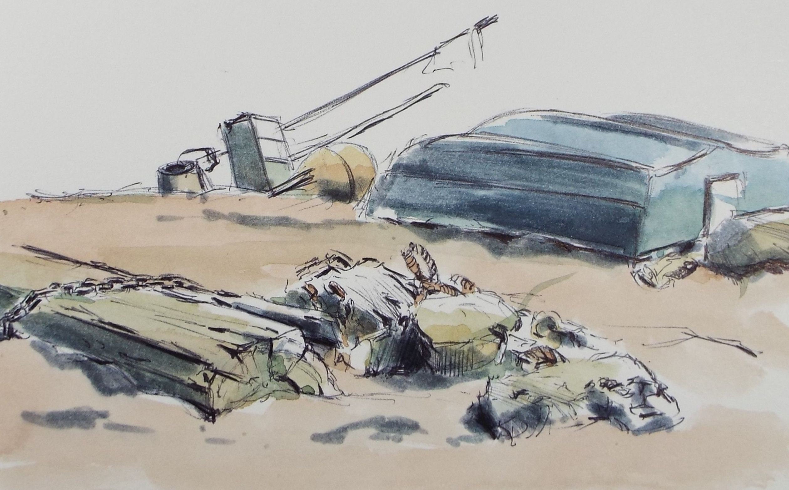 Original Watercolour & Ink, 'Beach Debris, Teignmouth', Dated 1994, Artist Unknown