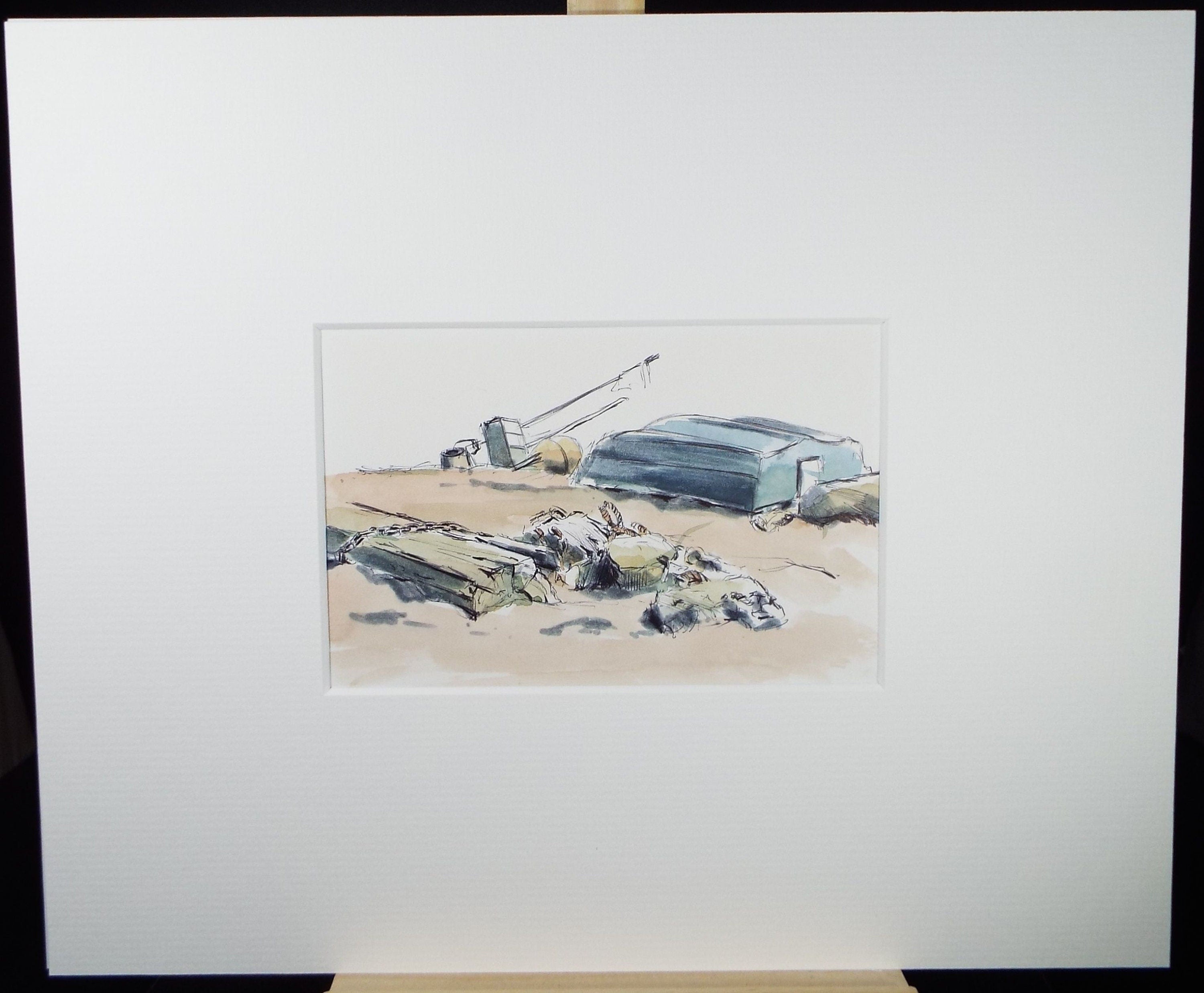 Original Watercolour & Ink, 'Beach Debris, Teignmouth', Dated 1994, Artist Unknown