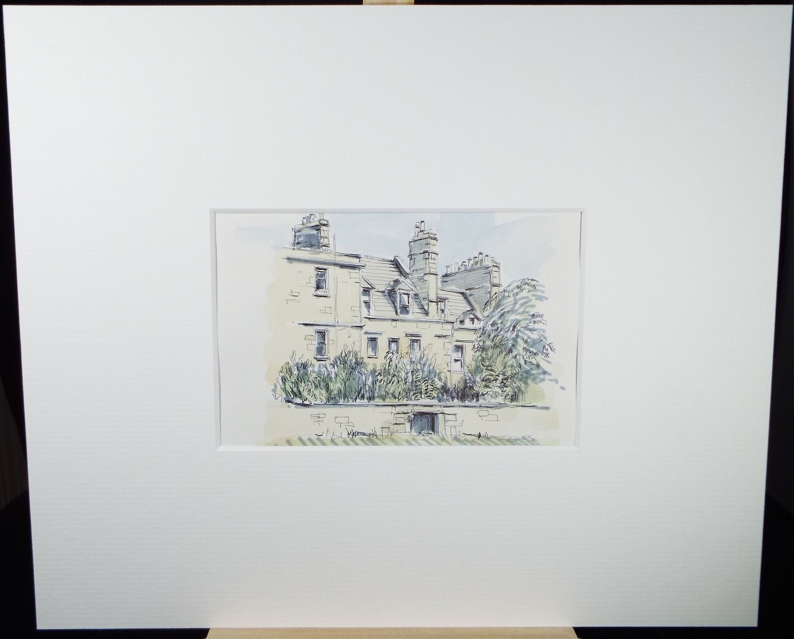 Original Watercolour & Ink, 'Stone Townhouse', Circa 1990's, Artist Unknown