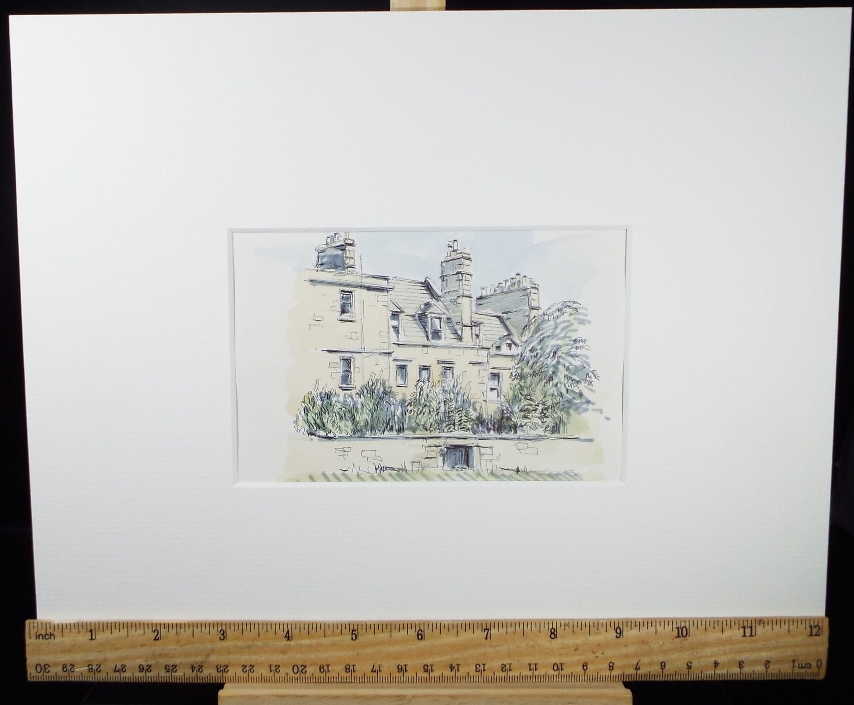 Original Watercolour & Ink, 'Stone Townhouse', Circa 1990's, Artist Unknown