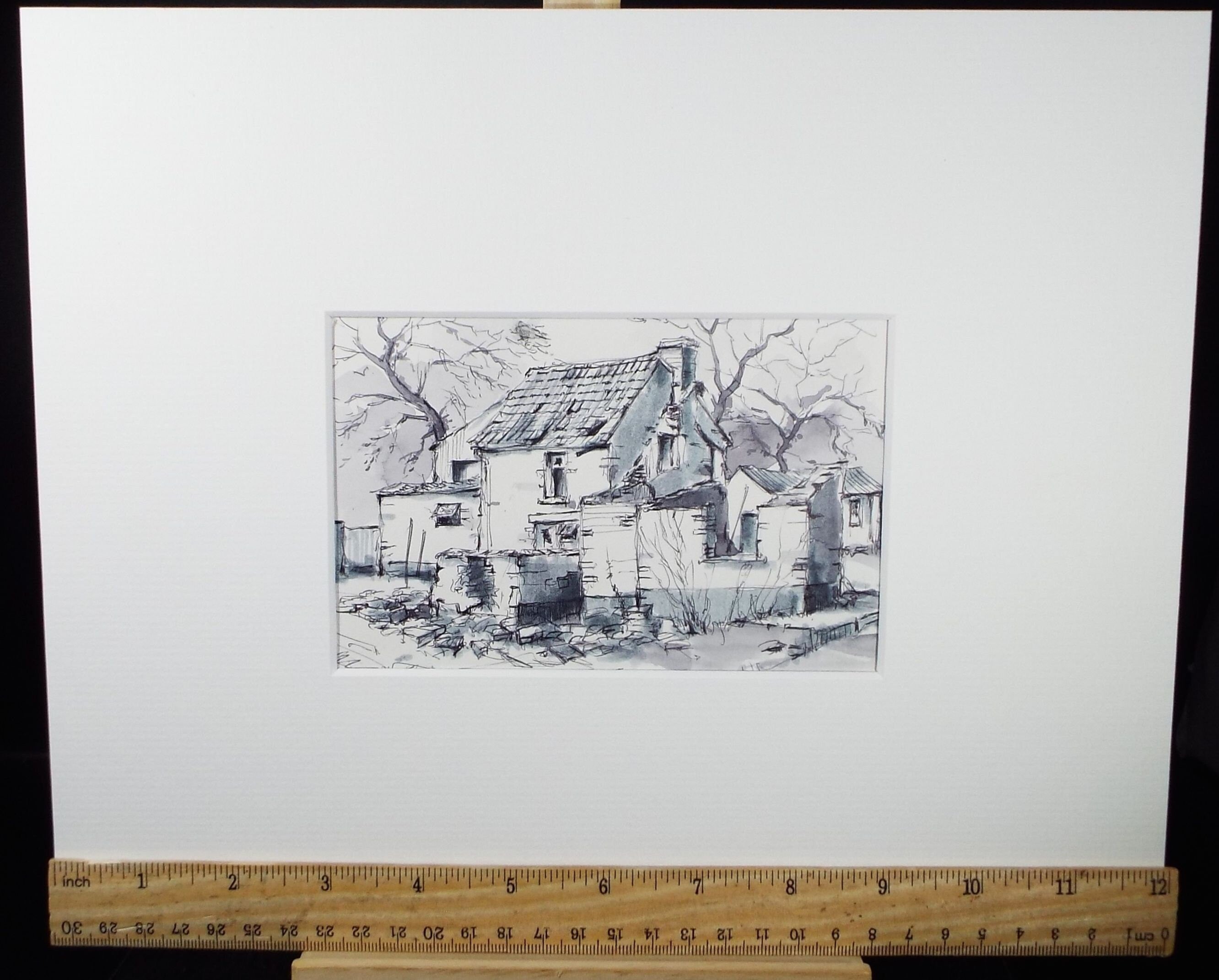 Original Watercolour & Ink, 'Dilapidated Cottage', Dated 1996, Artist Unknown