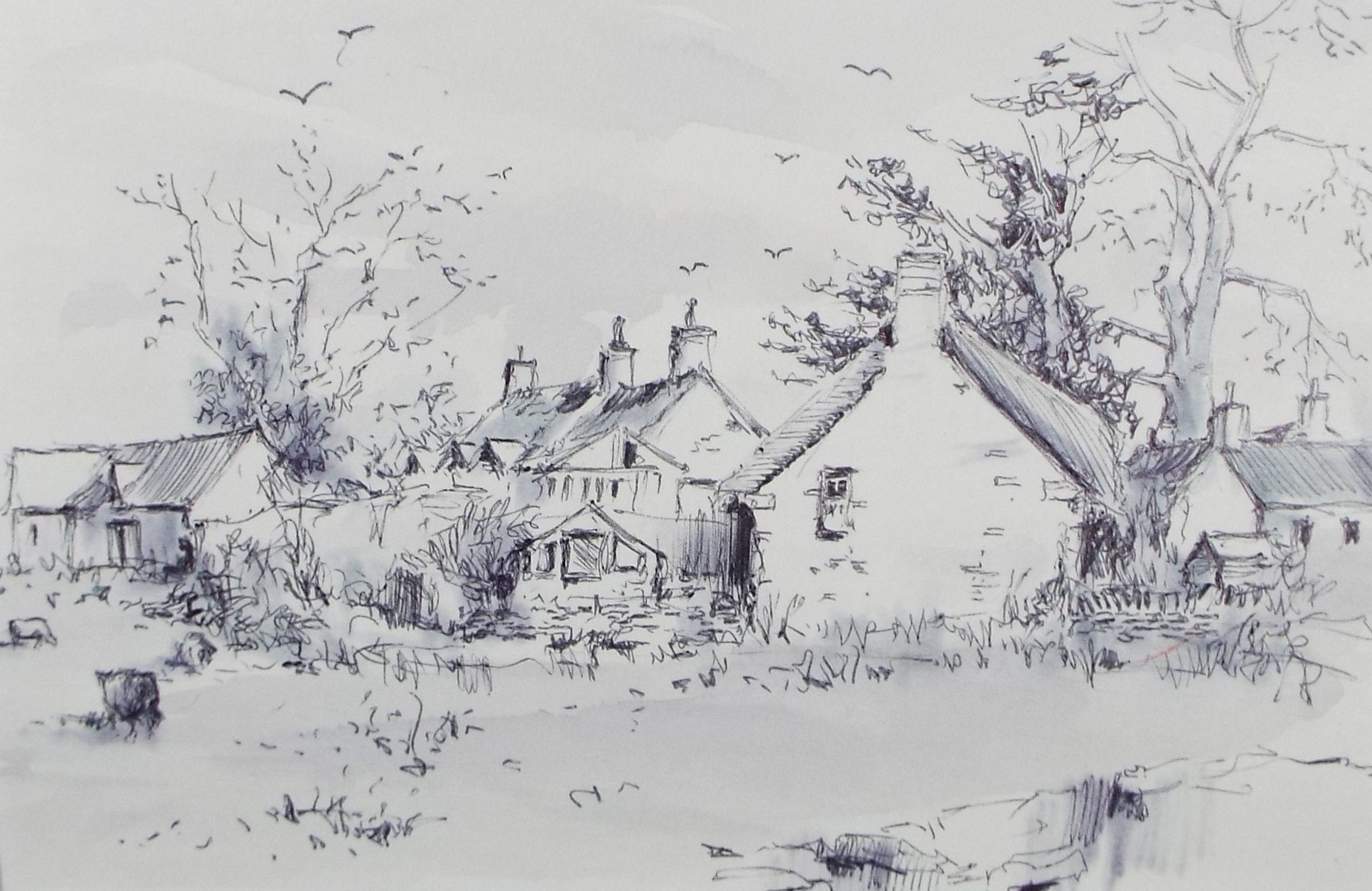 Original Watercolour & Ink, 'Little Sodbury', Circa 1990's,  Artist Unknown