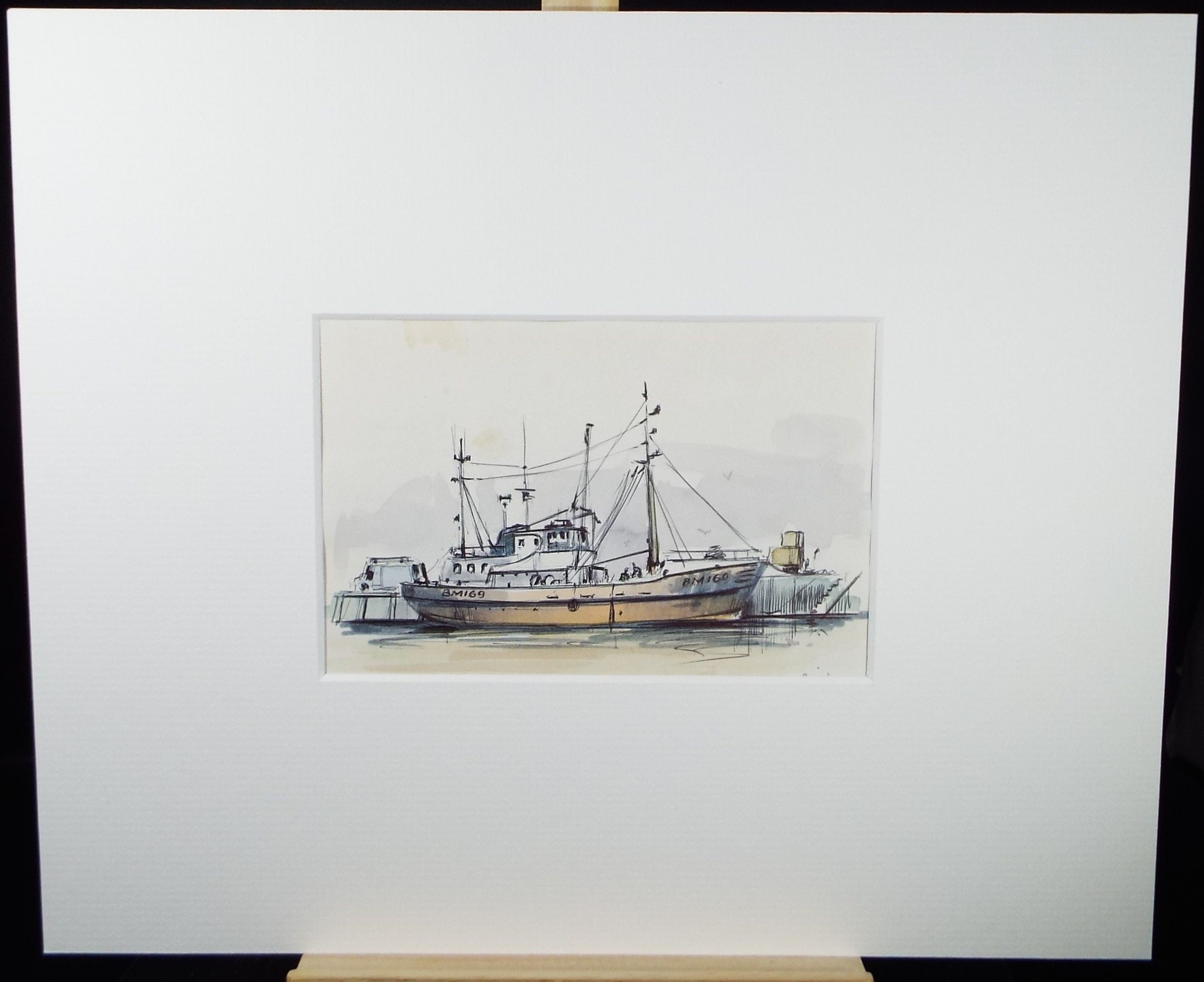 Original Watercolour & Ink, 'Rusty Trawler, Brixham', Dated 1993,  Artist Unknown