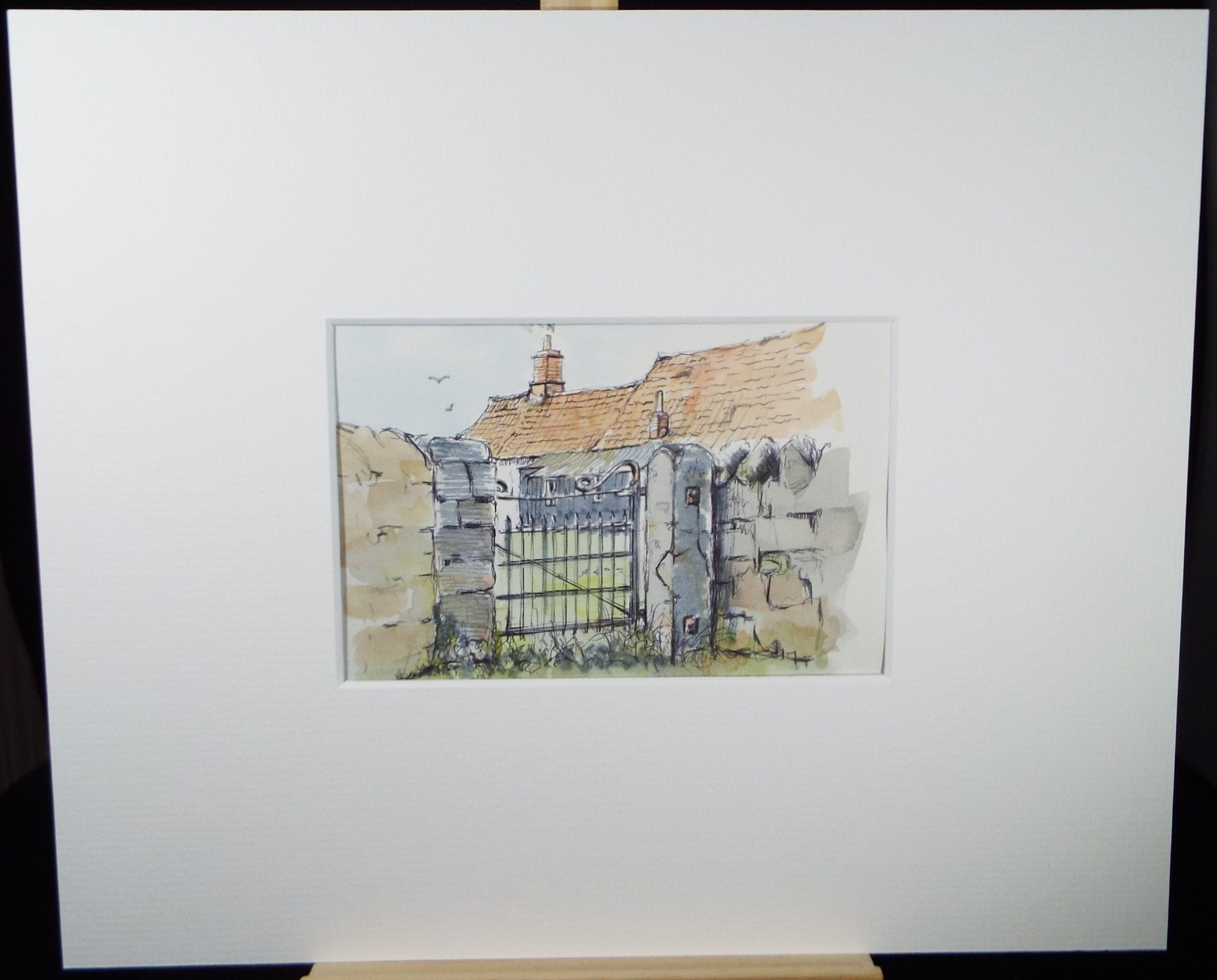 Original Watercolour & Ink, 'School Gate - Littleton on Severn', Circa 1990's, Artist Unknown