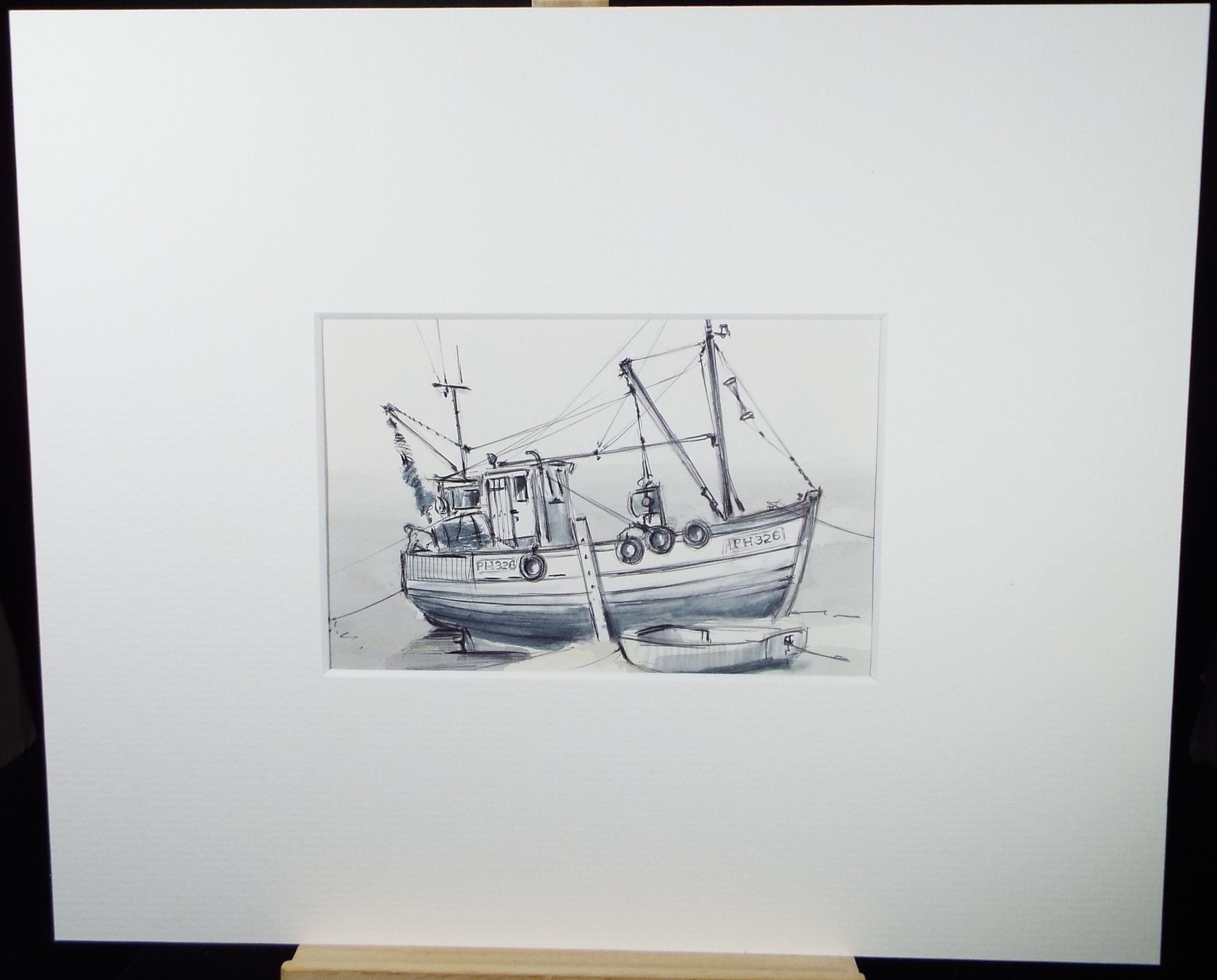 Original Watercolour & Ink, 'Trawler, Teignmouth', Dated 1995  Artist Unknown