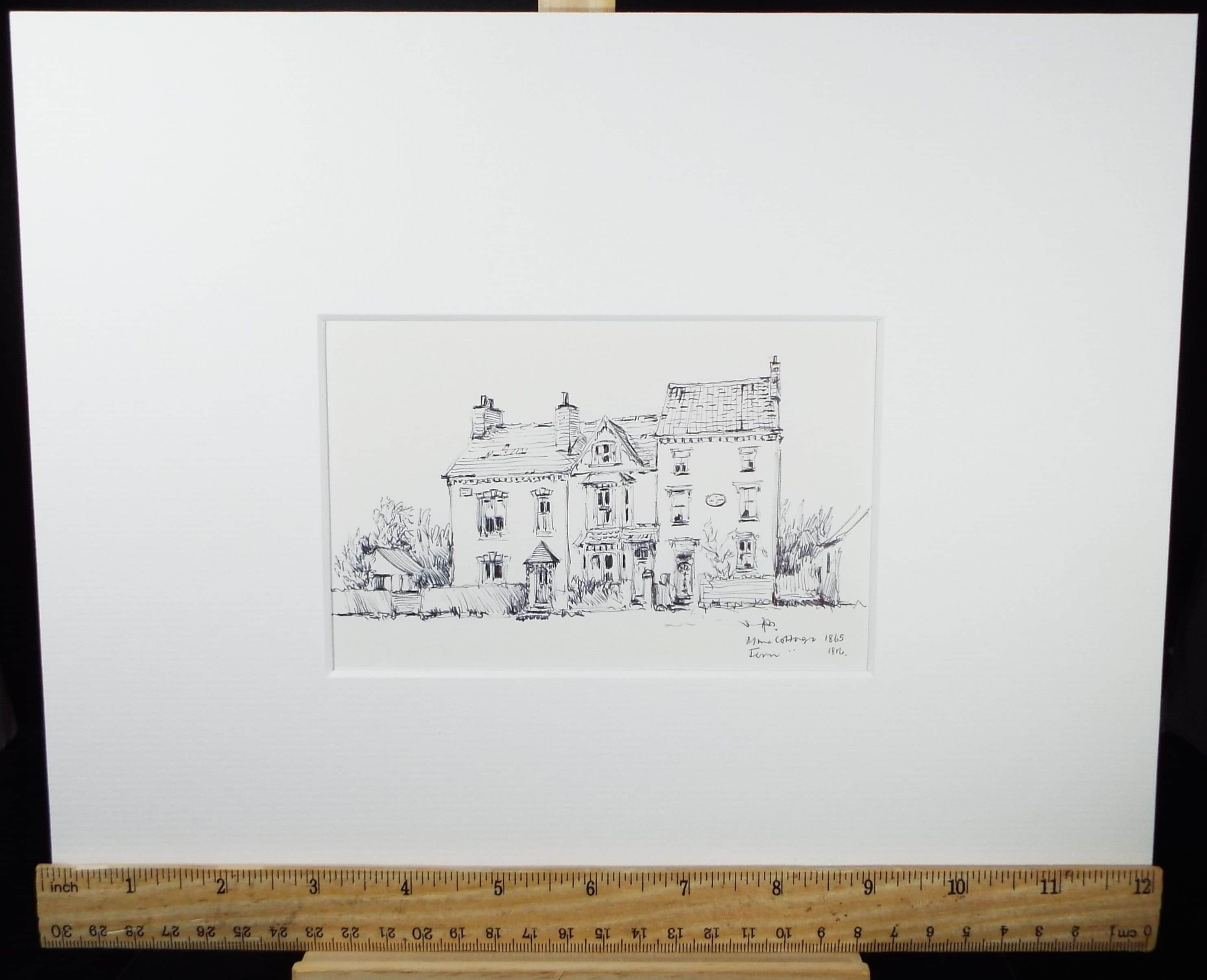 Original Watercolour & Ink, 'Row of Cottages', Circa 1990's  Artist Unknown