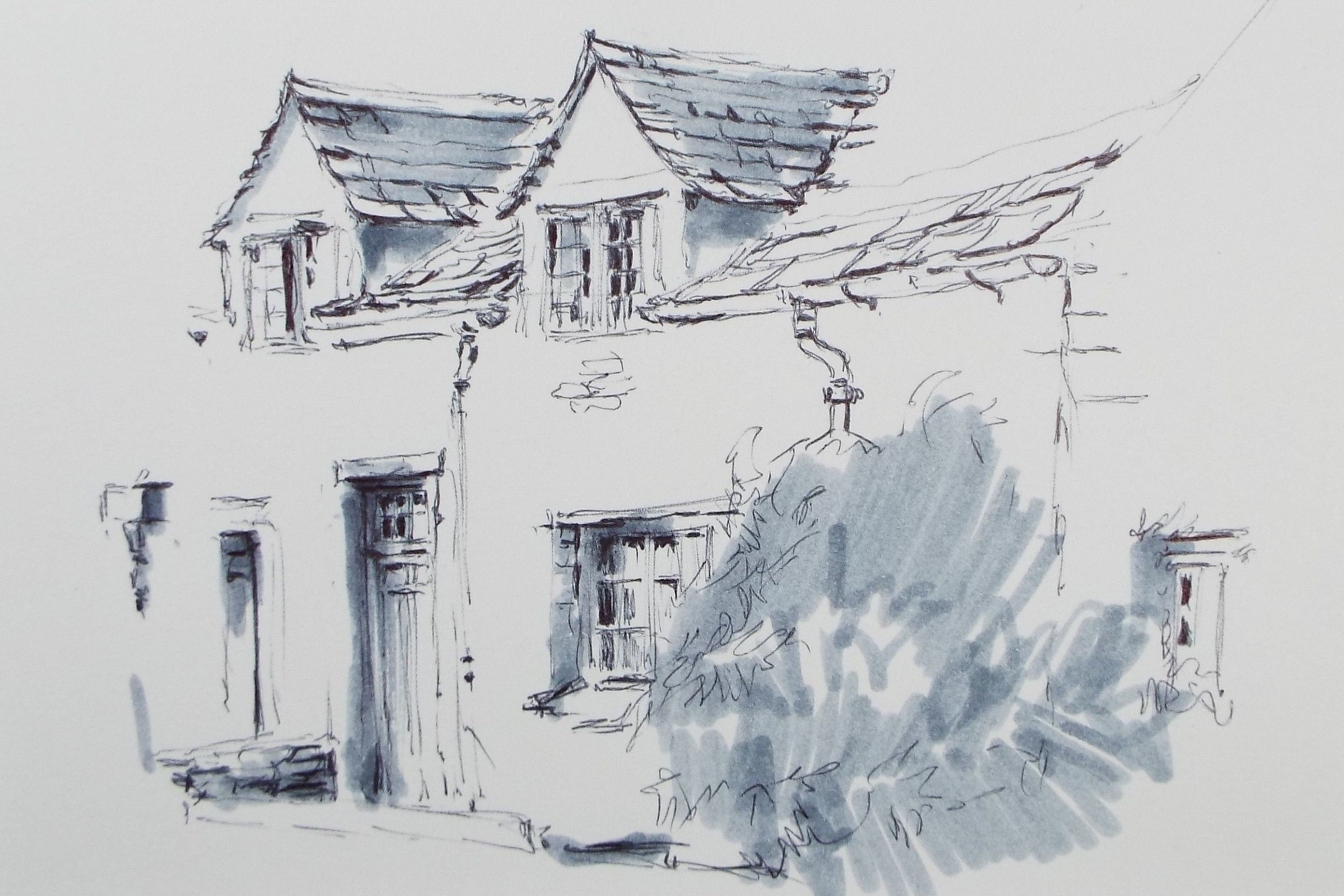 Original Watercolour & Ink, 'A Cottage', Circa 1990's,  Artist Unknown