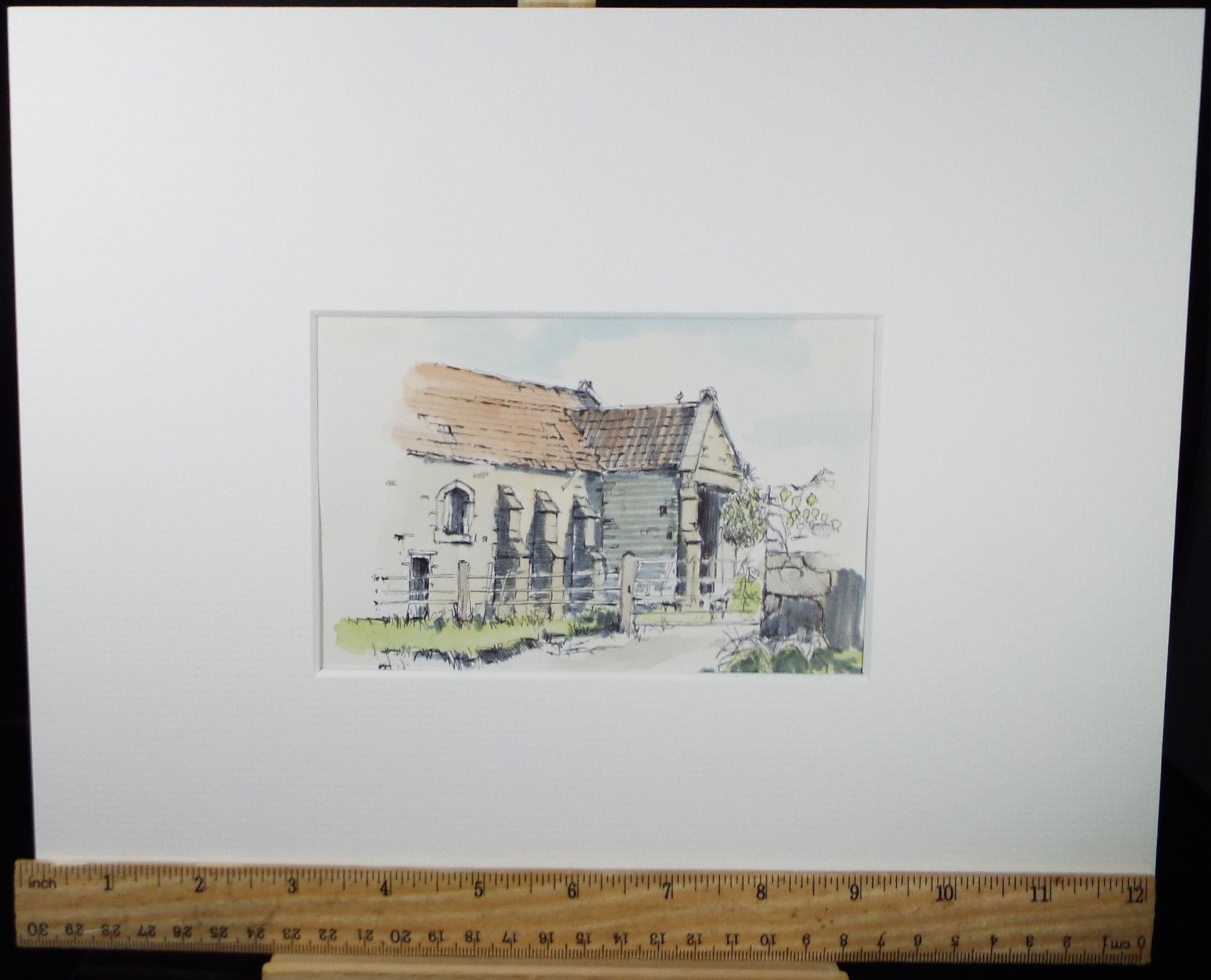 Original Watercolour & Ink, 'Chelvey - Somerset', Dated 1993,  Artist Unknown