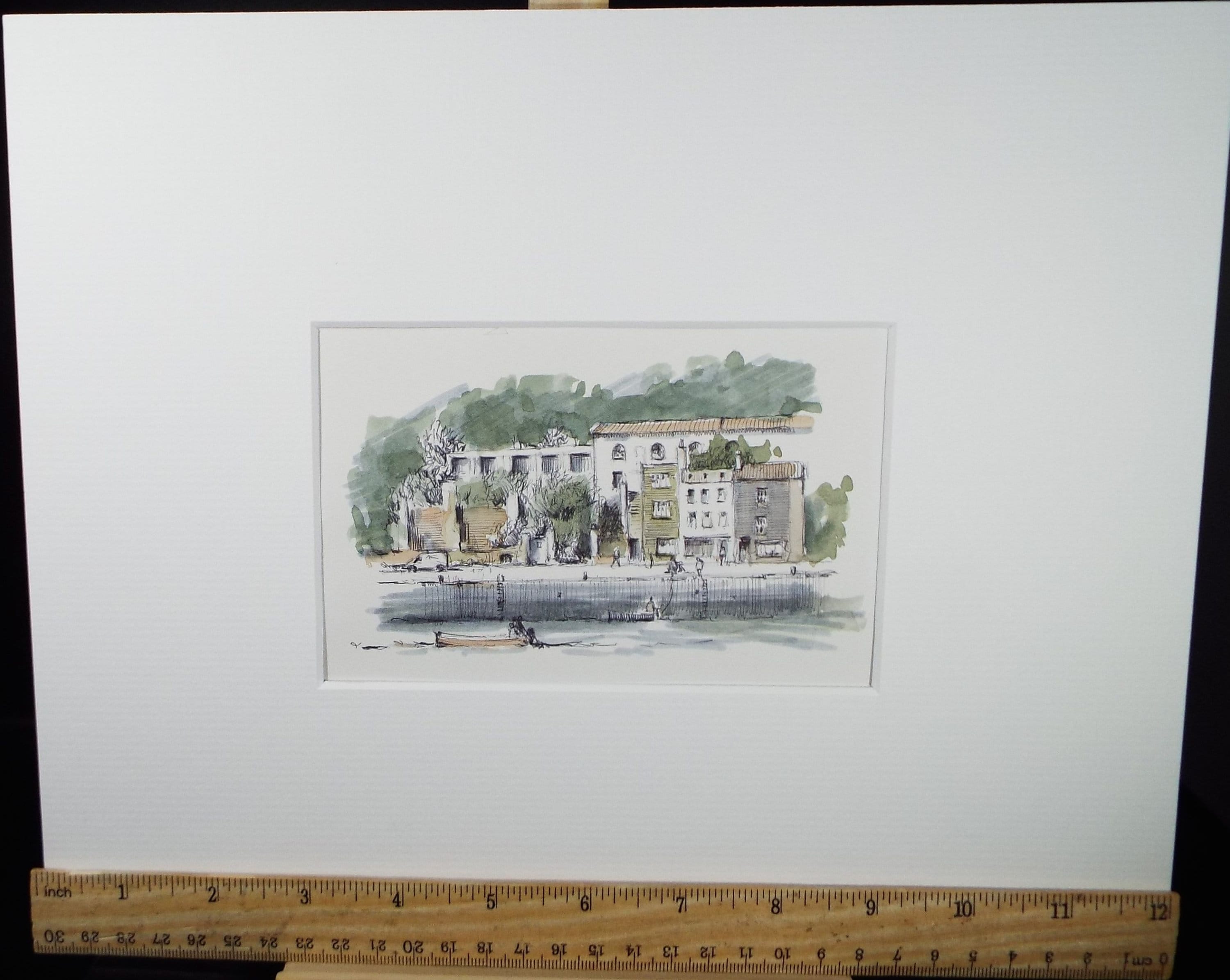 Original Watercolour & Ink, 'Quayside', Circa 1990's,  Artist Unknown